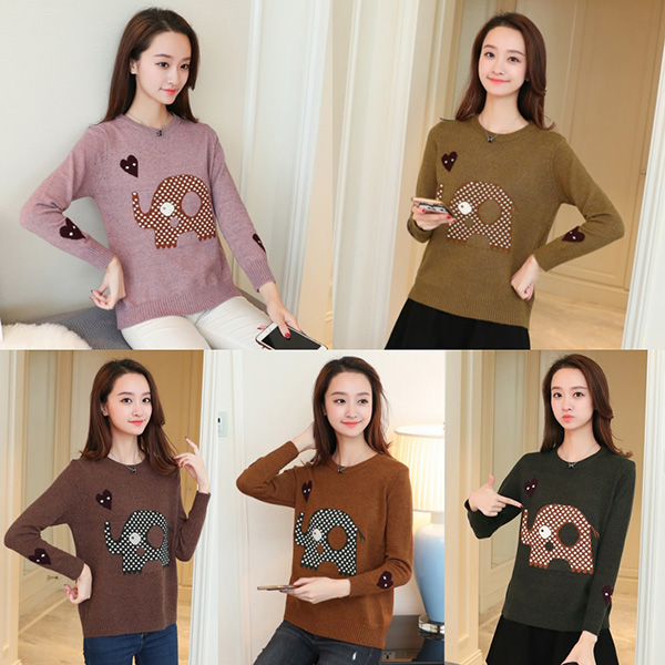 [SALE] เสื้อไหมพรมวูลเนื้อนิ่ม แขนยาว ถักลายช้างน้อย-12268