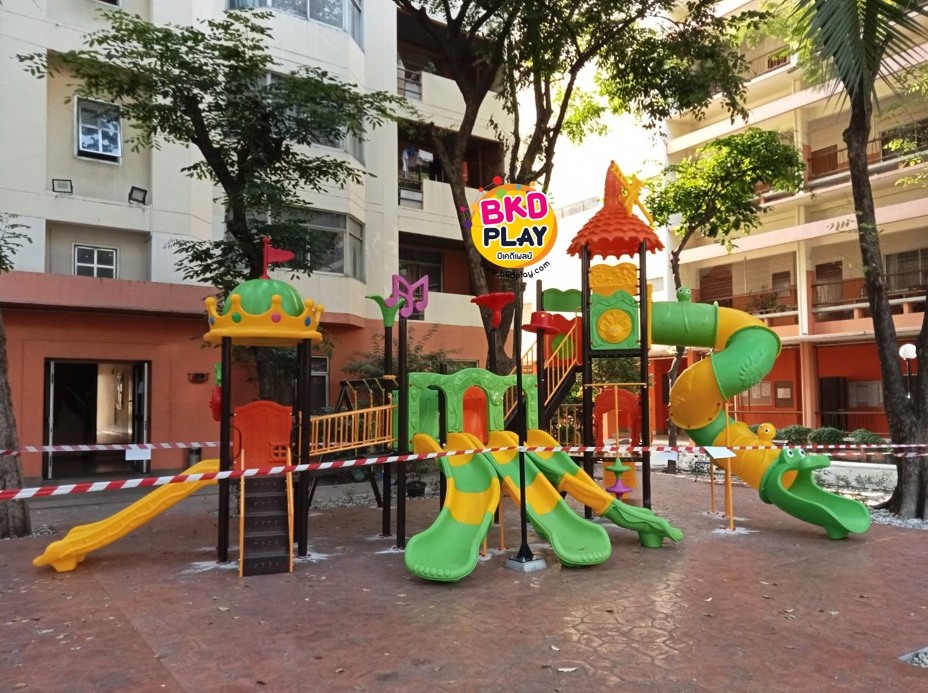 เครื่องเล่นสนามกลางแจ้ง,ชุดมงกุฏกังหันหรรษา สไลเดอร์, กระดานลื่น, สนามเด็กเล่น สวนสนุกเด็ก งบสพฐ ประชารัฐ, ราคาโรงงาน