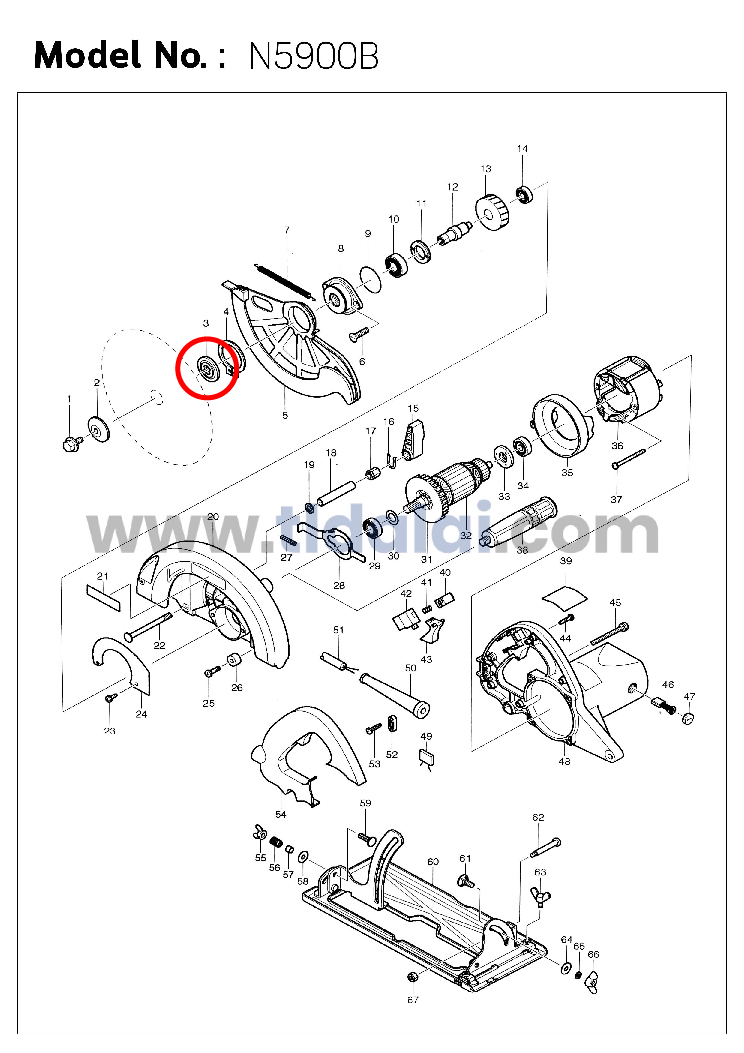 ประกับใบ ตัวใน (แท้) ล็อคใบ เลื่อยวงเดือน Makita มากีต้า รุ่น N5900B #3 (224303-0) (อะไหล่แท้ 100%)
