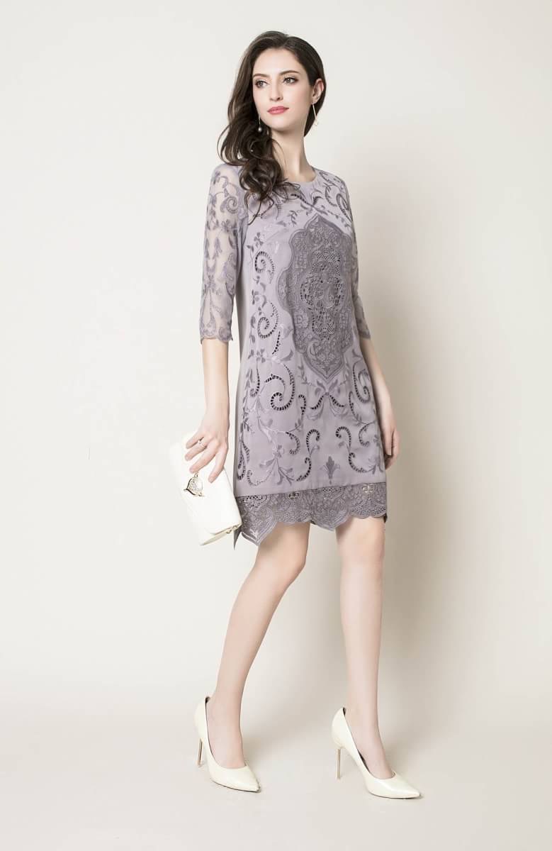 ปรับราคาลง 50% 2MUAY PREMIUM DRESS Romantic Embroidered Lace Sleeve Dress เดรสกระโปรงลายปักฉลุ แขน3ส่วน KT1060