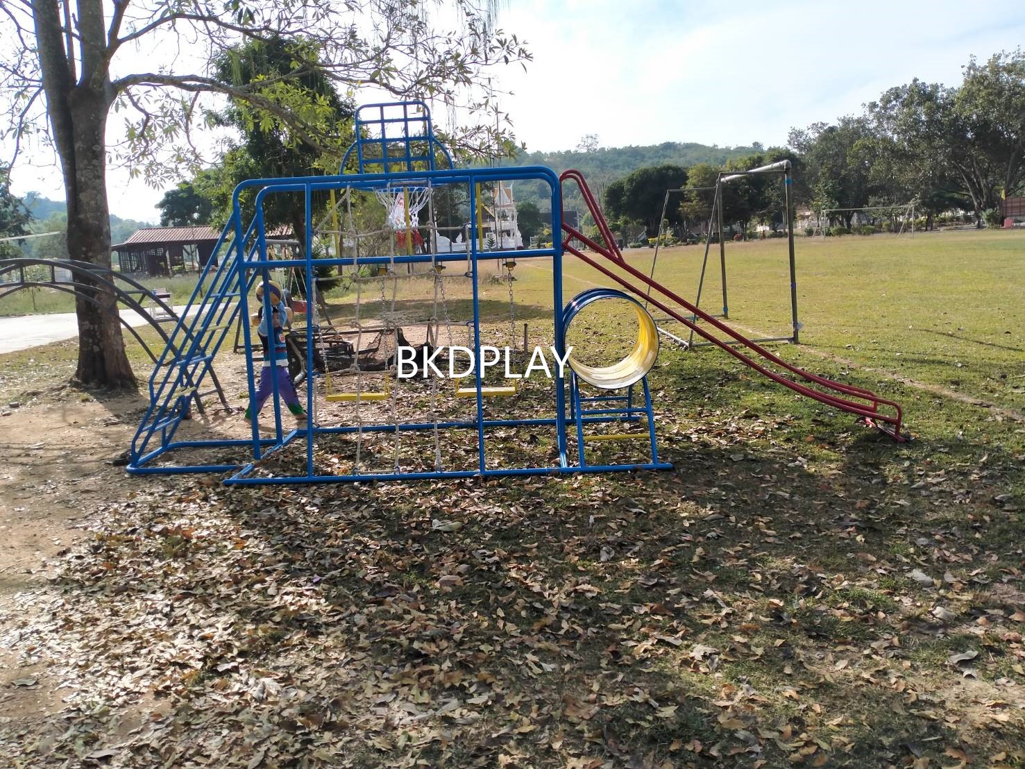 ชุดรวม E เชือกถักใหญ่ ประกอบด้วยสไลเดอร์ชิงช้าปีนป่ายแป้นบาสและถังลอดถ้ำ กระดานลื่นเหล็ก เครื่องเล่นสนามกลางแจ้ง เครื่องเล่นสนามเหล็ก OutdoorPlayground,ผลิตเครื่องเล่นสนาม,เครื่องเล่นในสนามเด็กเล่น,เครื่องเล่นงบสพฐ.,ประชารัฐ, ราคาโรงงาน