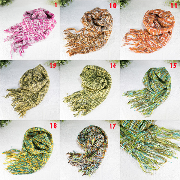 [SALE] ผ้าพันคอผืนยาว ไหมพรมนุ่มสลับสีปลายแต่งริ้ว-11625