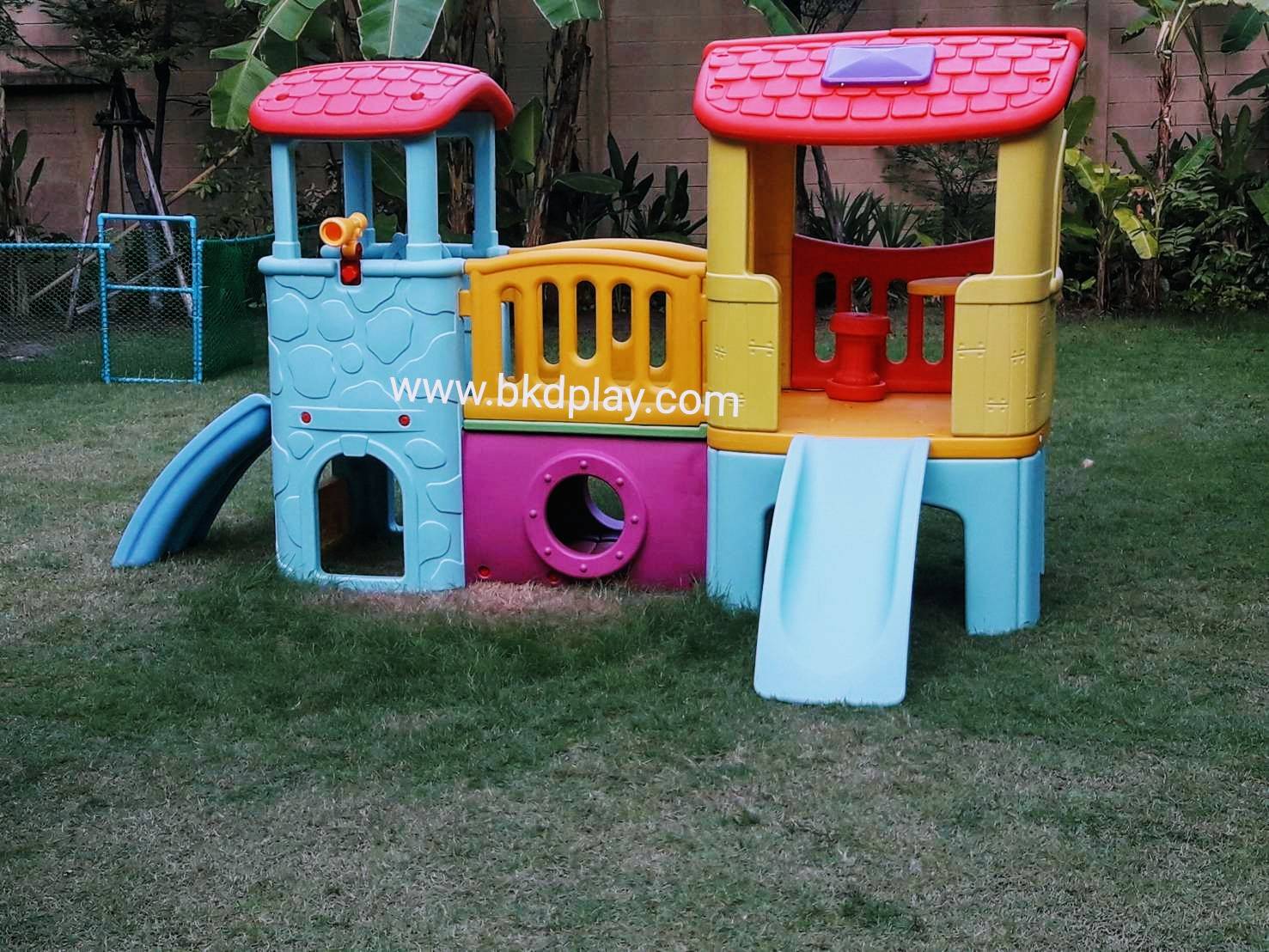 บ้านเด็กวินเทจ สีพาสเทล, สไลเดอร์พร้อมปีนป่าย บ้านสไลเดอร์ของเล่น บ้านน้อยสองชั้น กระดานลื่นพลาสติก,บ้านมีสไลเดอร์ , เครื่องเล่นสนาม พร้อมส่ง