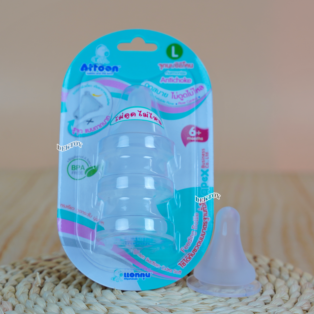 แคบ Attoon แอทตูน จุกนมแอทตูนนุ่มไม่ดูดไม่ไหล Hamonize จุกนมคอแคบรูจุกแบบกากบาทX แพ็ค3ชิ้น