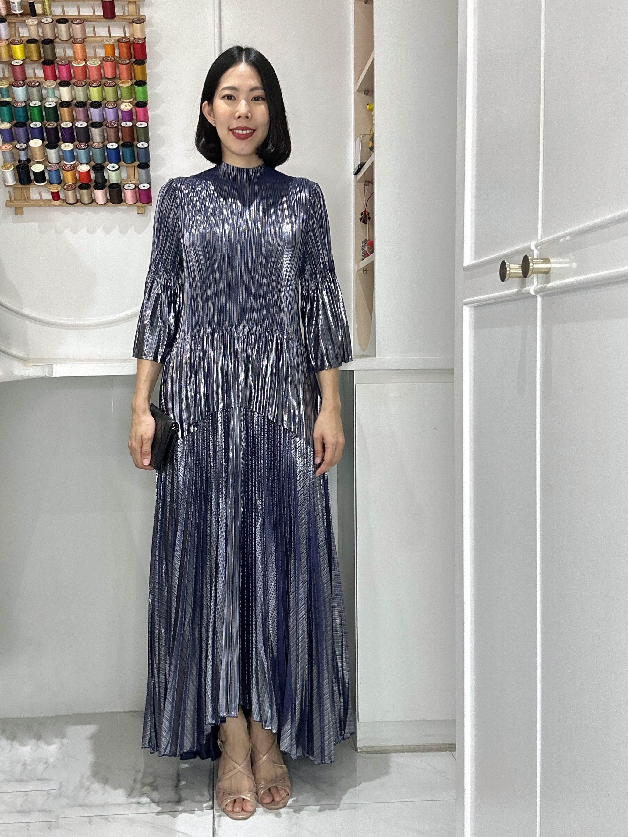 ปรับราคาลง30%!! 2MUAY รุ่น GA91028 เดรสพลีทคุณภาพ METALLIC FLARE PLEATED DRESS 5 สี FREE SIZE