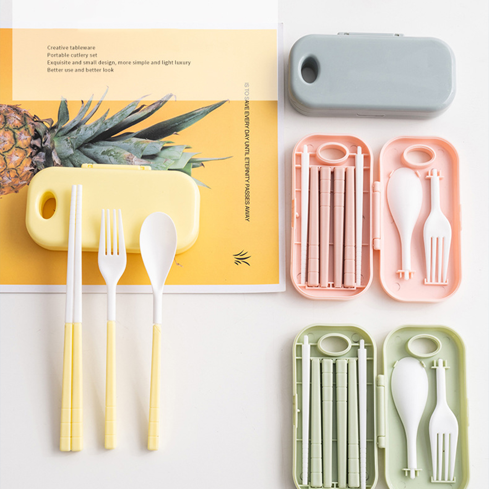 ชุดช้อนส้อมพกพา มีให้เลือก 2รุ่น: พลาสติก / สแตนเลส มีกล่อง ช้อน ส้อม ตะเกียบ แยกส่วน ประกอบได้ แข็งแรง ดีไซน์สวย