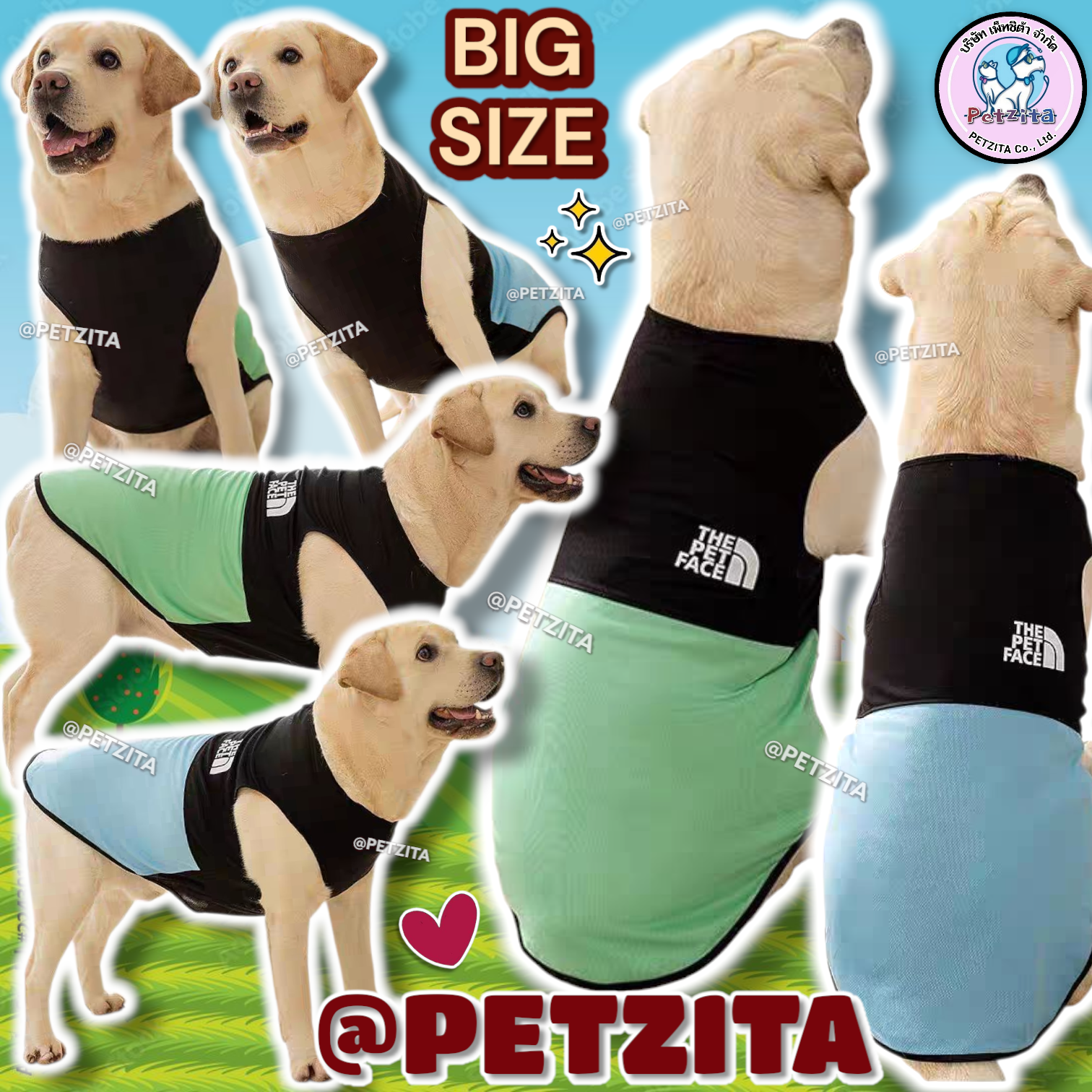 🇹🇭พร้อมส่ง🇹🇭 🎽⚡BIGSIZE เสื้อแขนกุดสีทูโทนสไตล์สปอร์ต สุดเท่ห์ - งานป้ายแบรนด์ for สุนัขพันธุ์กลาง หมาอ้วน หมาใหญ่