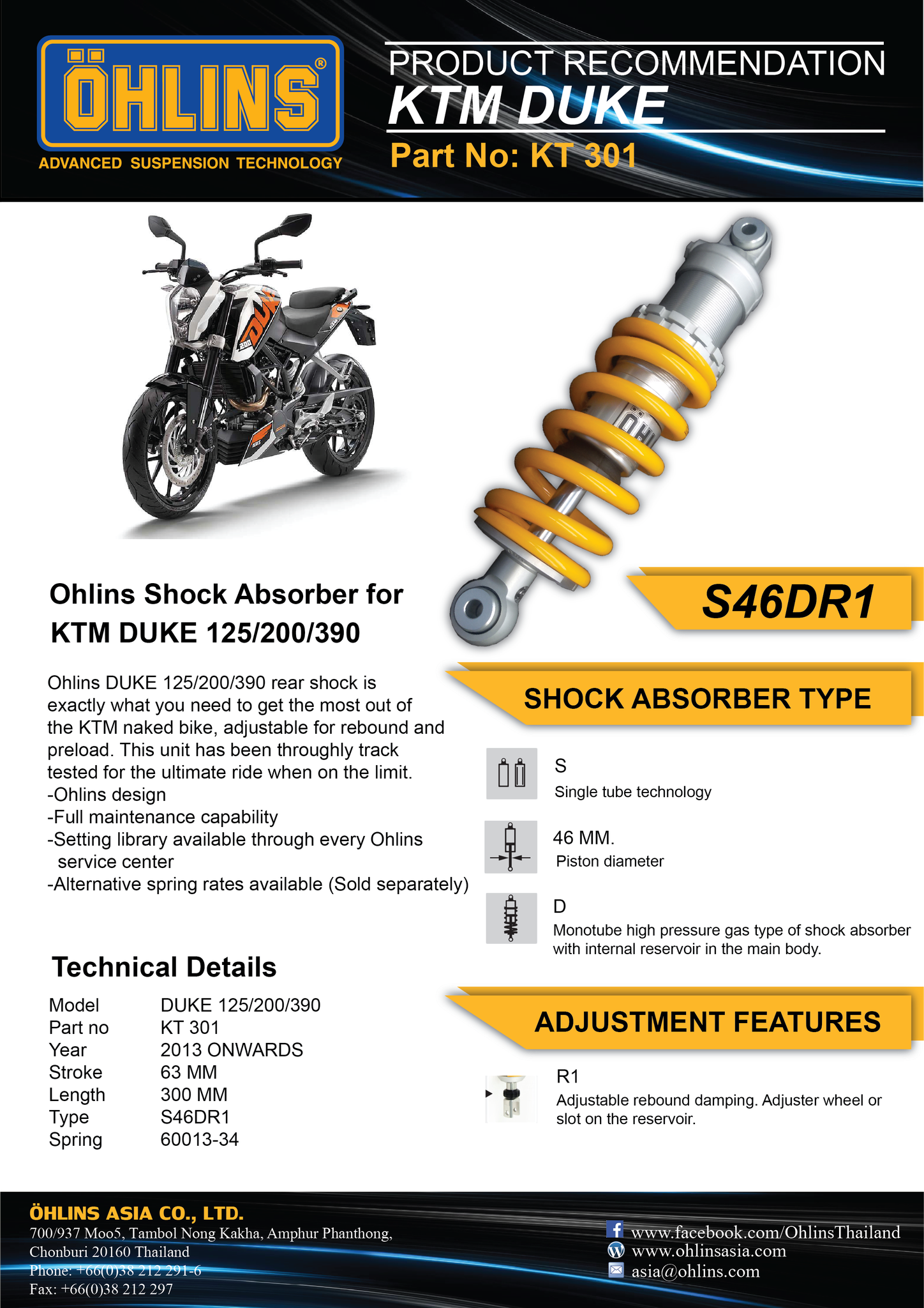 Ohlins KT 301 KTM Duke 125/200/390