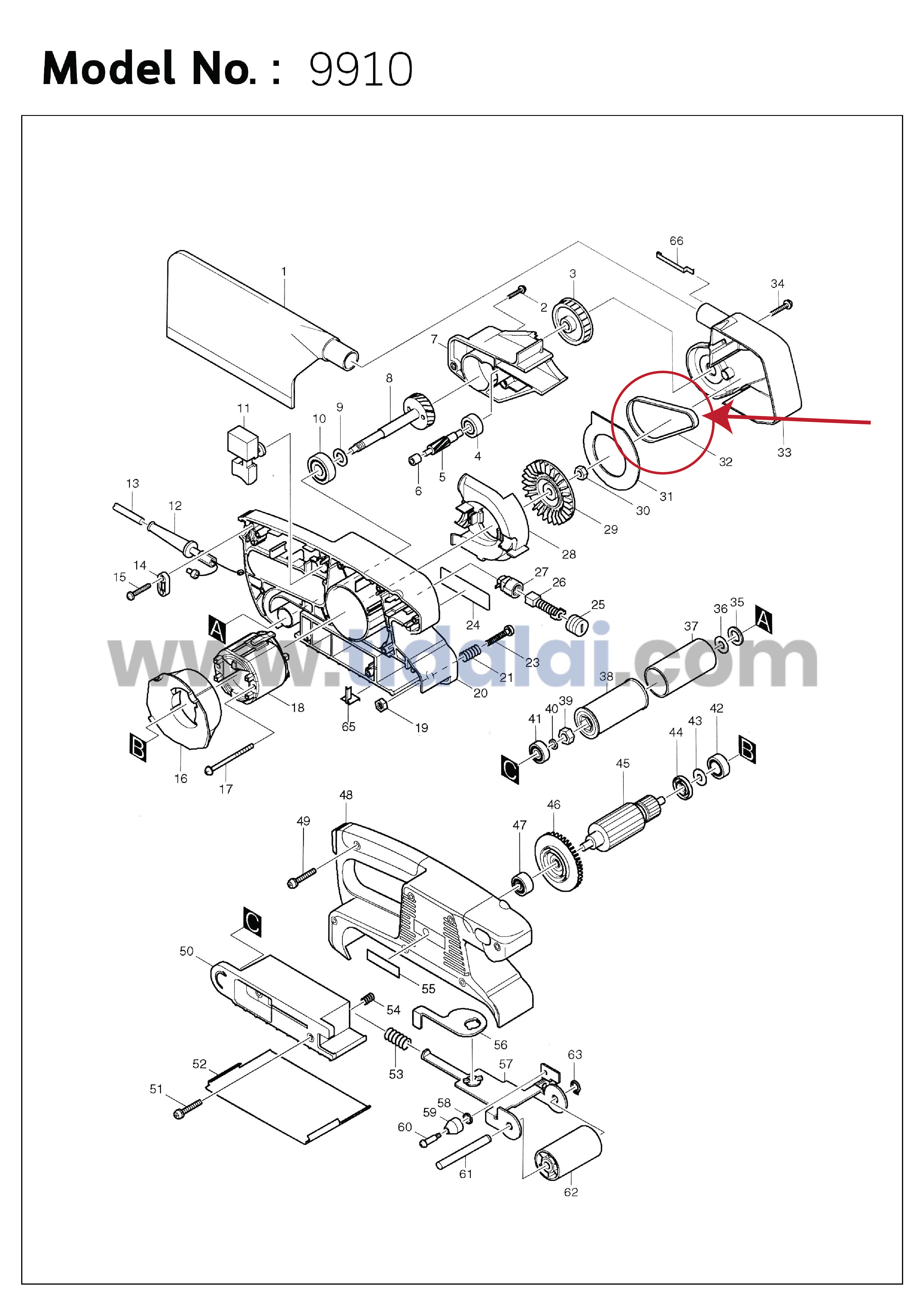 สายพาน (แท้) เครื่องขัดกระดาษทราย Makita มากีต้า รุ่น 9910 (001110) (อะไหล่แท้100%)