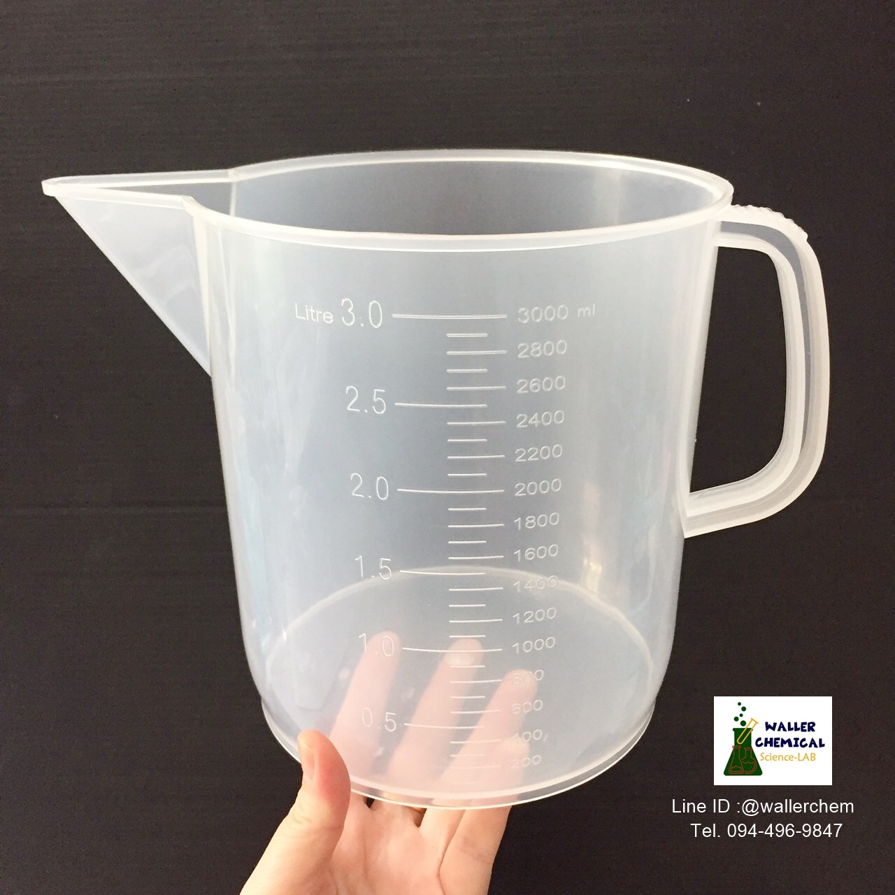 บีกเกอร์พลาสติก มีหูจับ 3,000ml Beaker plastic (PP)