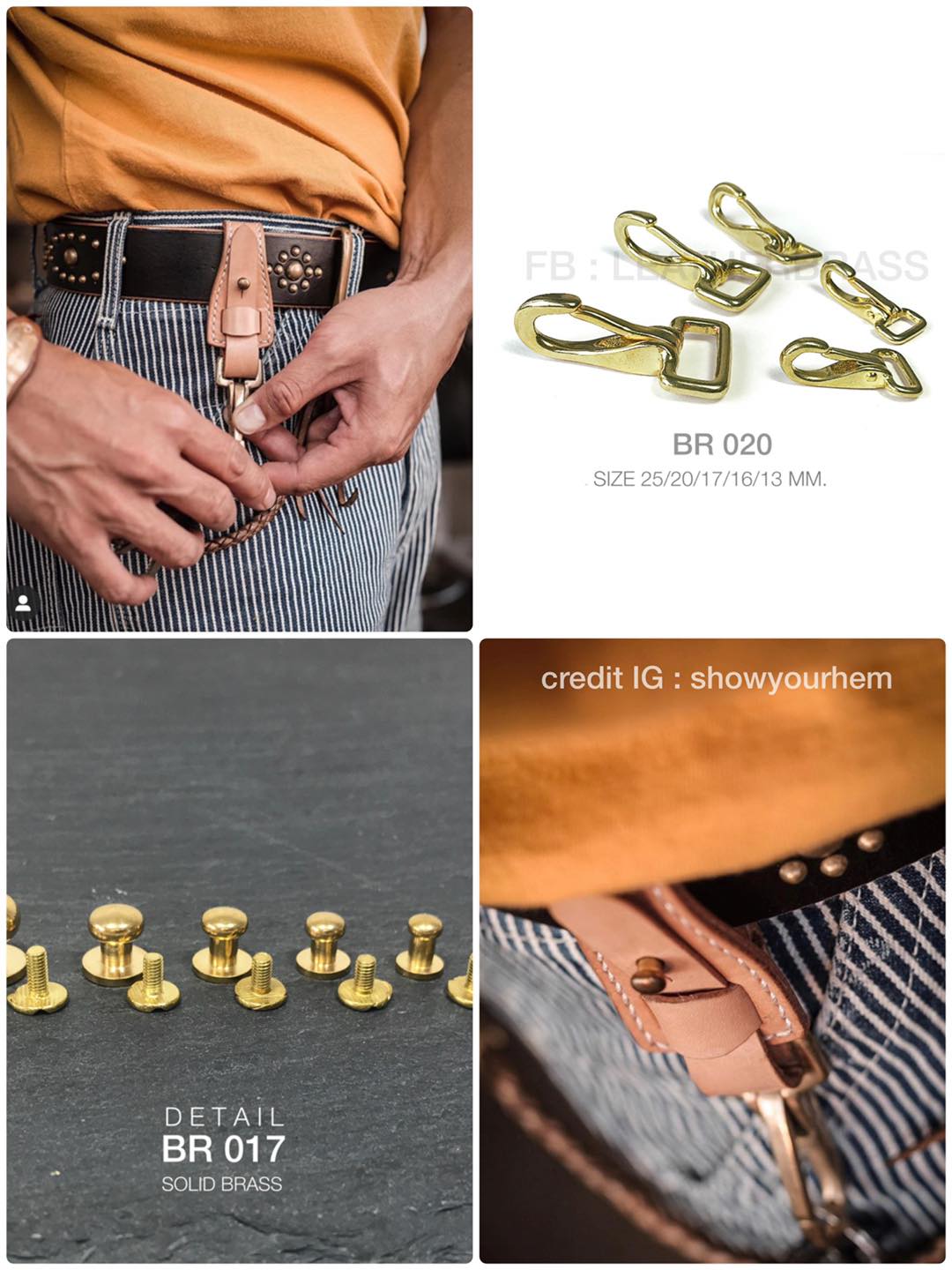 BR069 ตะขอกระเป๋า แบบพับได้ อะไหล่ทองเหลืองแท้ อะไหล่กระเป๋า leatherbrass**ราคาต่อชิ้น**