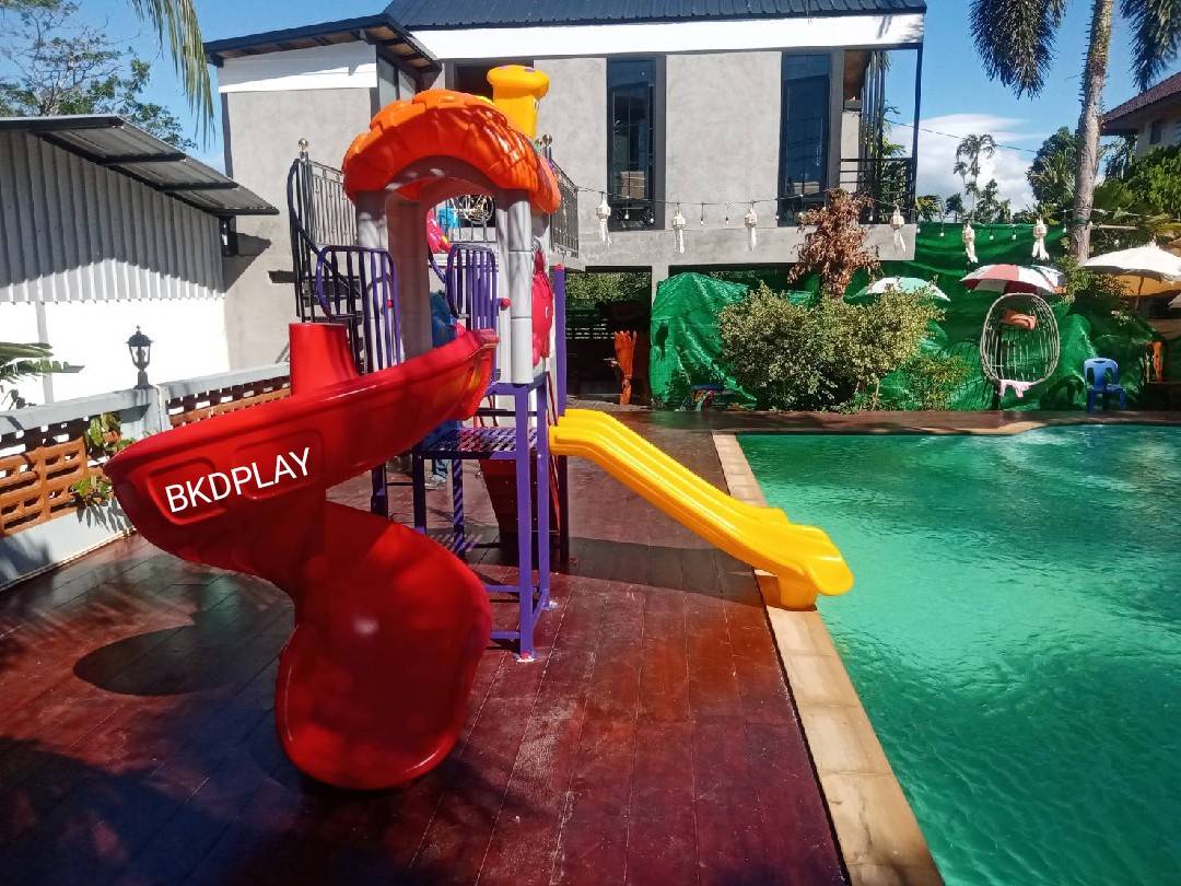 เครื่องเล่นสนาม ชุด บ้านผีเสื้อสไลด์วน สไลเดอร์, กระดานลื่น, ของเล่น, สนามเด็กเล่น ,ครุภัณฑ์สนามเด็กเล่น, สพฐ,โครงการโรงเรียนประชารัฐ