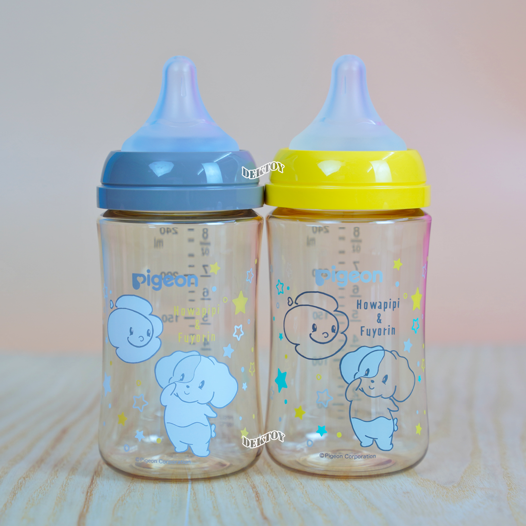 Pigeon พีเจ้น ขวดนมพีเจ้นสีชา PPSU 8 ออนซ์ 240 มล. คอกว้าง แพ็ค2ขวด ลายHOWAPIPI