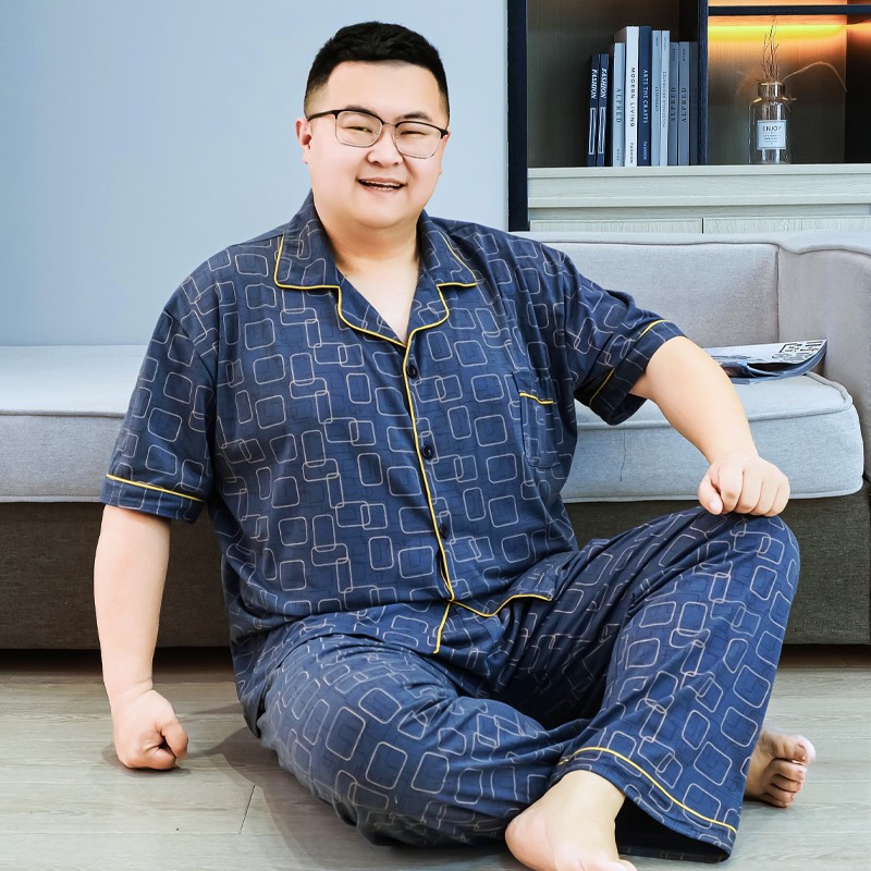 ชุดนอนผู้ชายอ้วน ไซส์ใหญ่ แขนสั้น-ขายาว ลายสี่เหลี่ยม ผ้าเนื้อดี ใส่สบาย