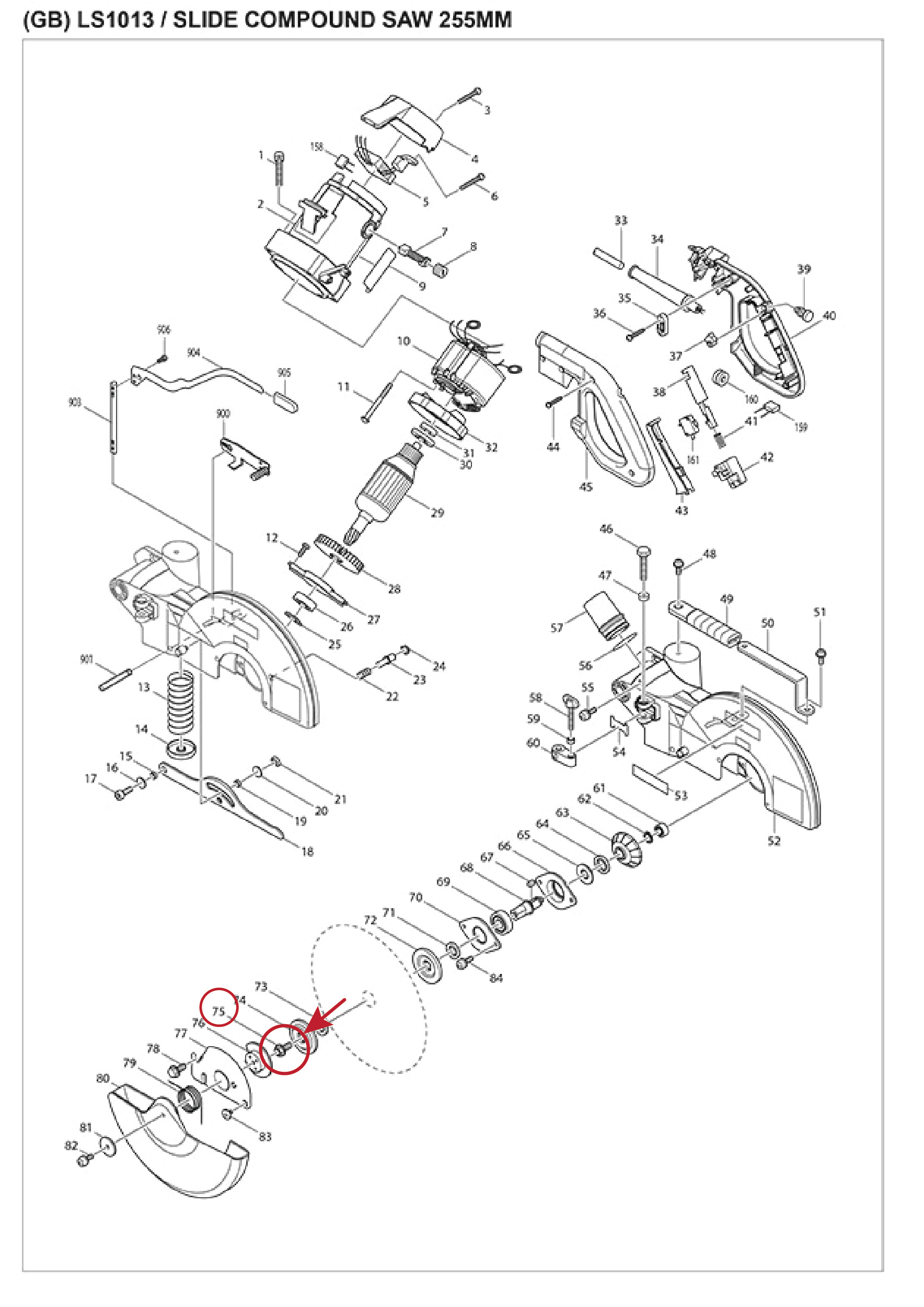 น็อตประกับใบ (แท้) แท่นตัดองศา Makita มากีต้า รุ่น LS1040, LS1440, LS1011, LS1013, LS1030, LF1000 (265355-2) (อะไหล่แท้ 100%) น๊อต M8X20