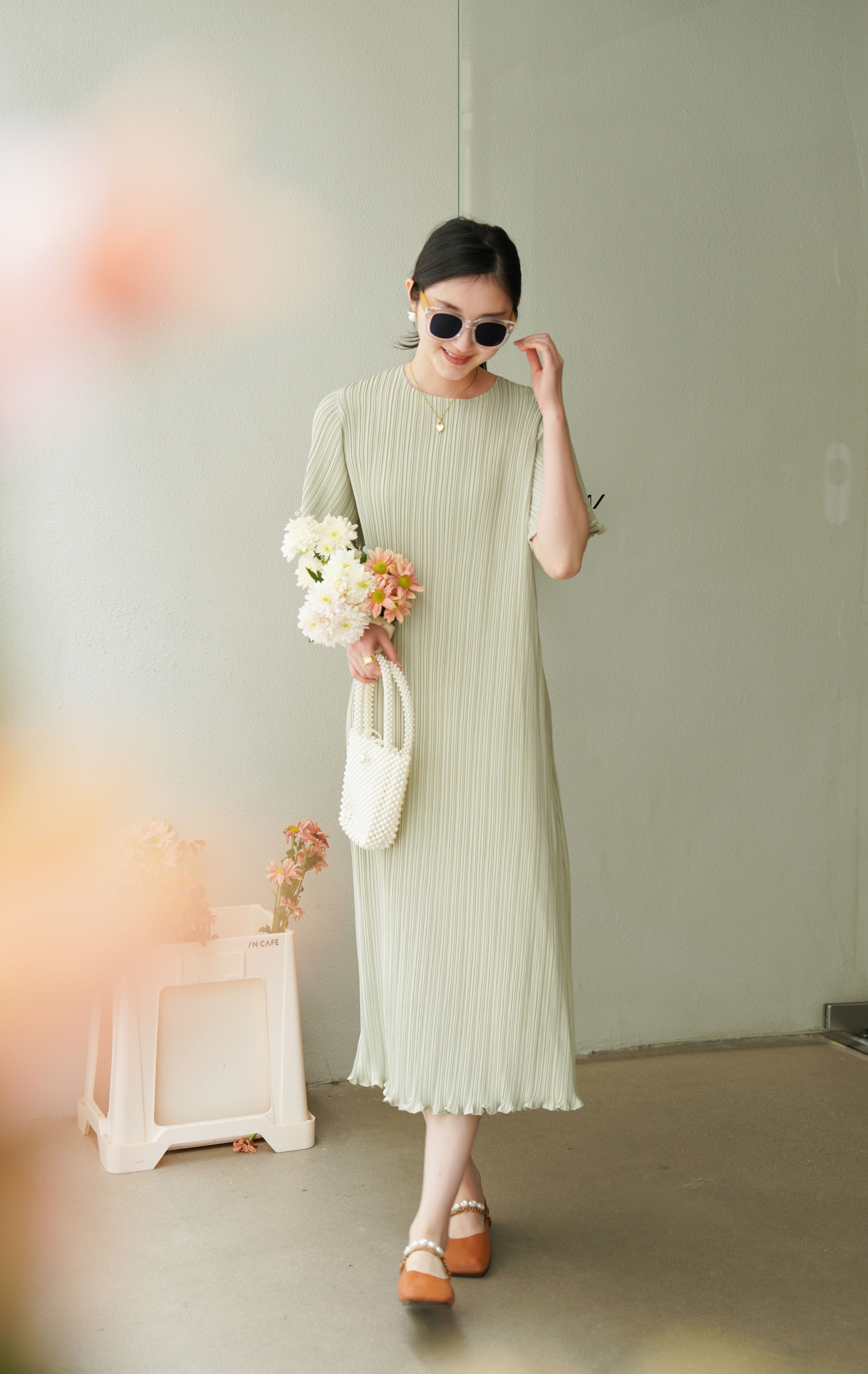 ปรับราคาลง20%!! 2MUAY รุ่น GJO5323 เดรสพลีทคุณภาพ GLAM SHORT SLEEVE PLEATED DRESS 7 สี FREE SIZE