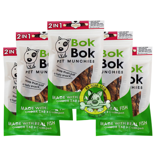 กระดูกปลาฉลามห่อเนื้อปลา (2in1) 150 กรัม 5 แพค ราคาประหยัด ยี่ห้อ Bok Bok