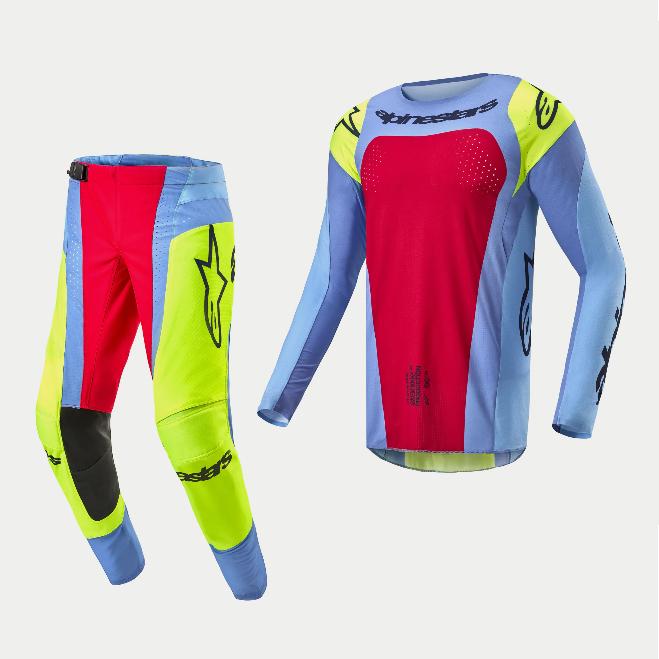 ชุด Alpinestars 2024 Techstar Ocuri - LIGHT BLUE YELLOW FLUO RED BERRY