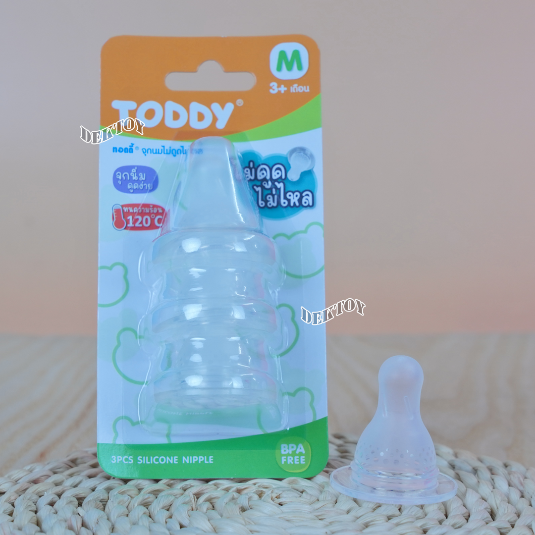 จุกนมไม่ดูดไม่ไหล Toddy ทอดดี้ จุกนมสำหรับขวดคอแคบ แพ็ค3ชิ้น
