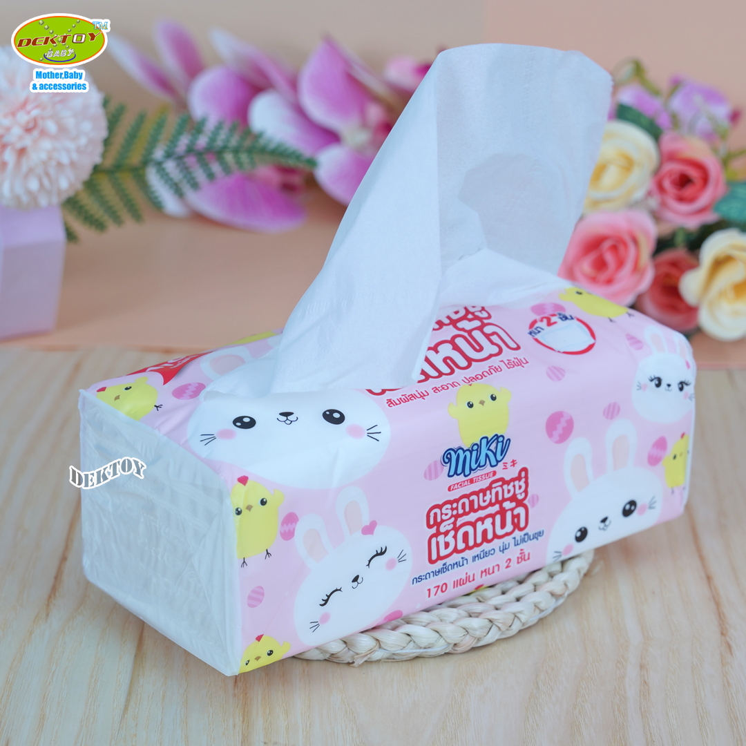 MIki กระดาษทิชชู่เช็ดหน้า หนา 2 ชั้น 170 แผ่น 5 ห่อ