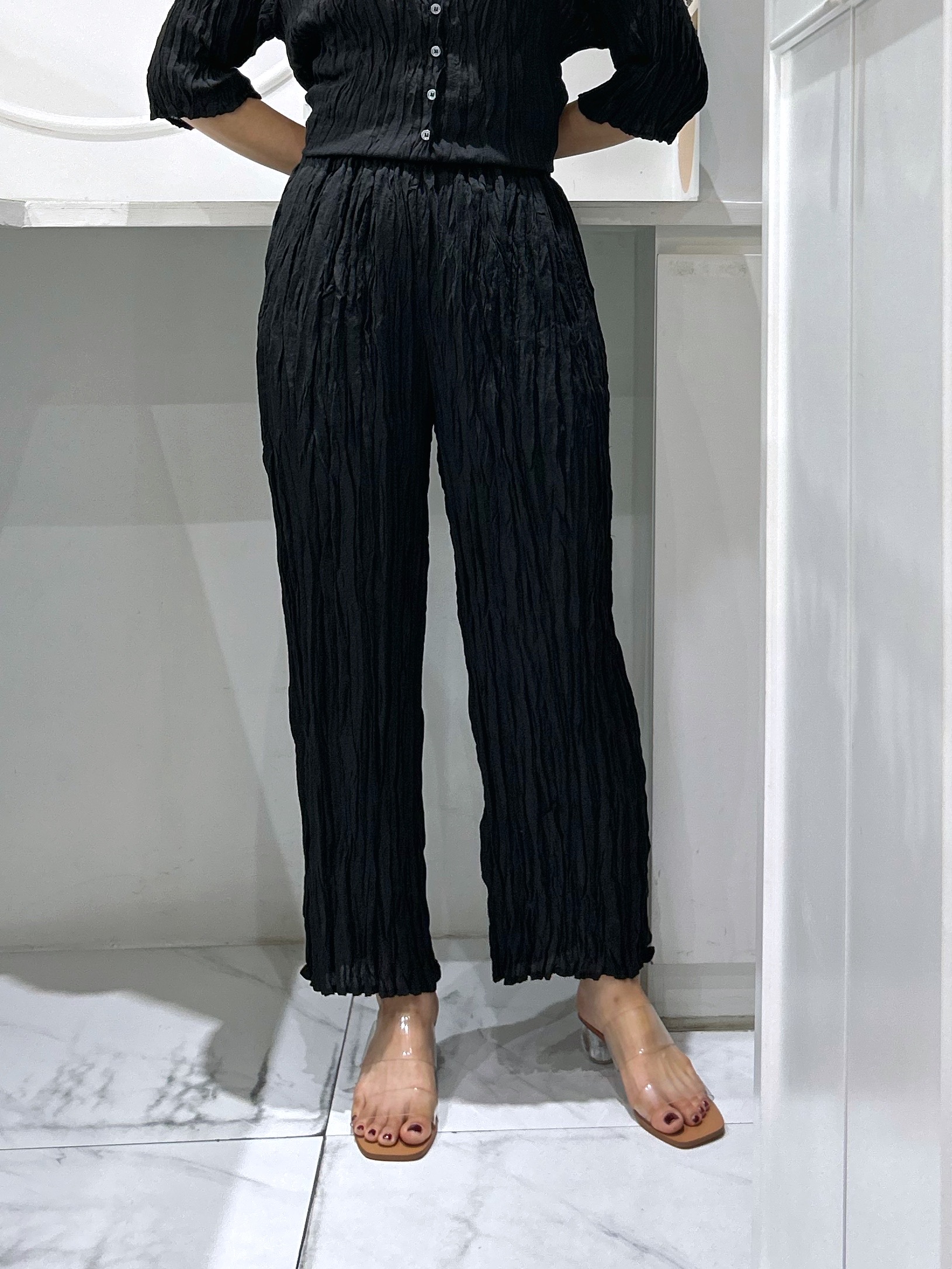 ยาว 37นิ้ว!! 2MUAY รุ่น GJO10365 กางเกงอัดพลีท STRAIGHT LEG CRINKLE PLEATED PANTS 4 สี FREE SIZE