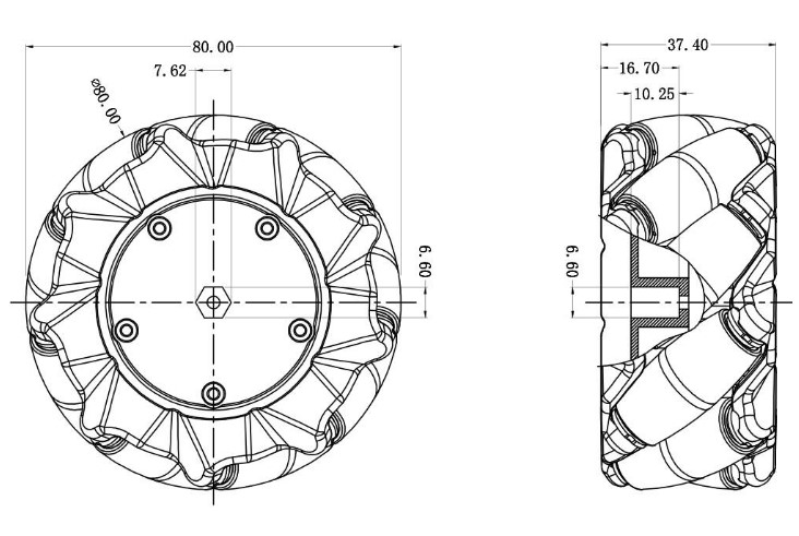 ล้อแมคานัม 80mm (1 ชุดมี ล้อซ้าย ล้อขวา) Mecanum wheel omnidirectional wheel 80mm TT motor smart car