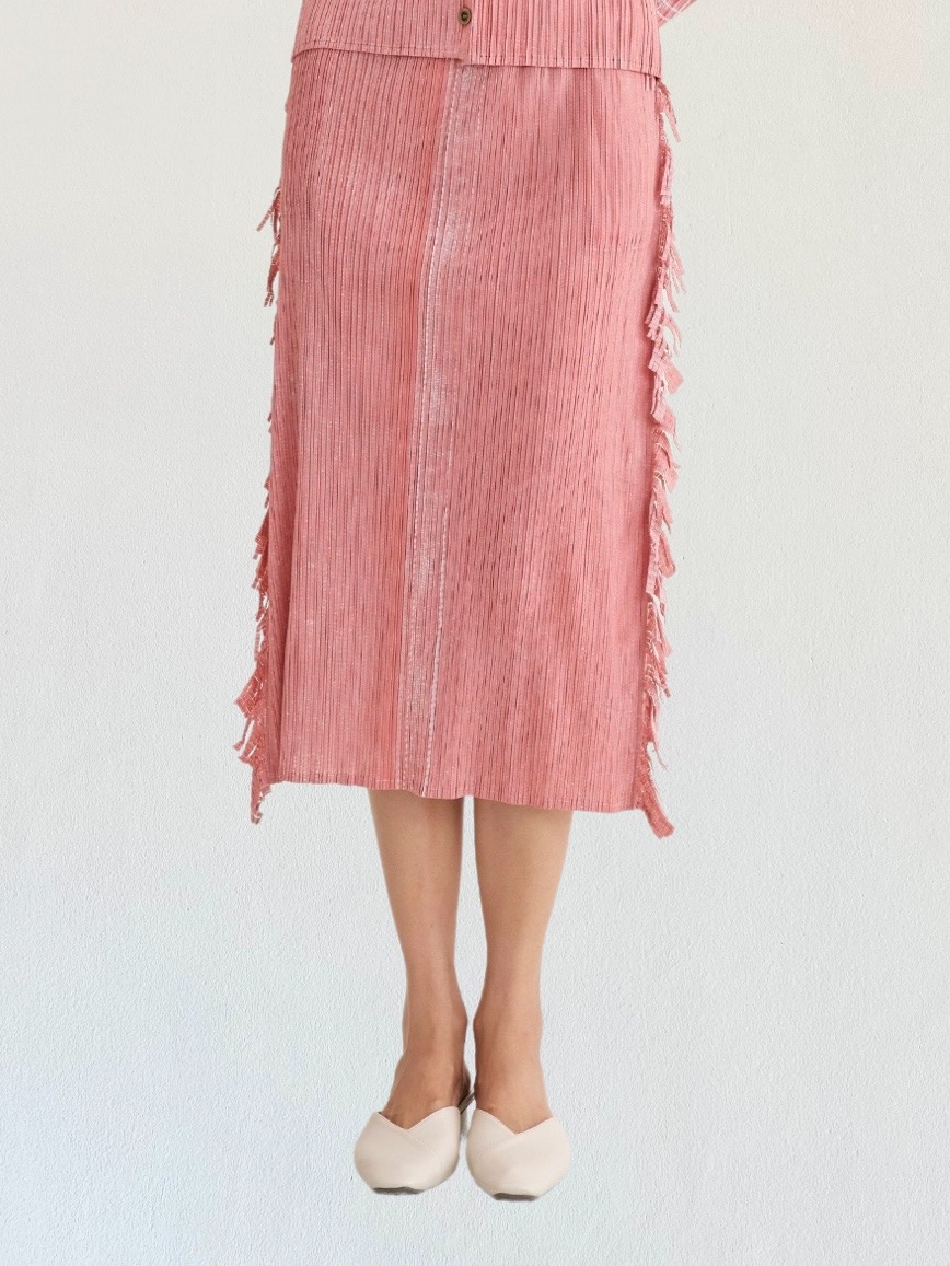 ปรับราคาลง20%!! ยาว 32นิ้ว! 2MUAY รุ่น GJO3067-9 กระโปรงพลีทคุณภาพ FRINGE TRIM DENIM PRINT PLEATED SKIRT 4 สี FREE SIZE