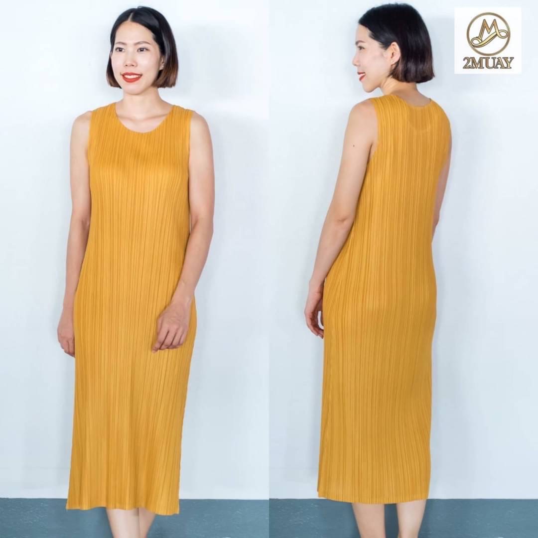 2MUAY BASIC รุ่น GJO7729 SLEEVELESS PLEATED DRESS เดรสผู้หญิง เดรสพลีทคุณภาพ 12สี