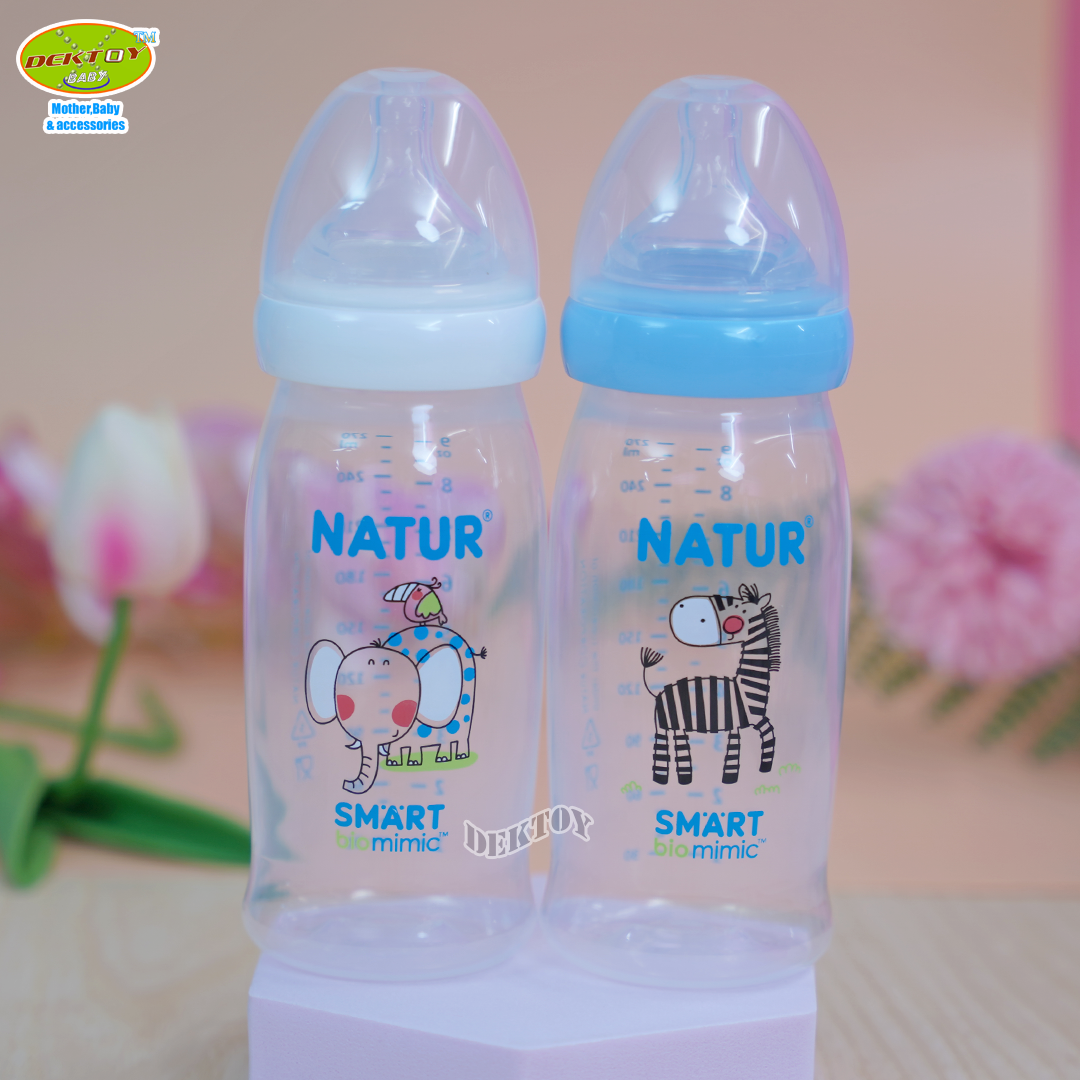 Natur เนเจอร์ ขวดนมเนเจอร์สมาร์ทไบโอมิมิค PP 9 ออนซ์ ม้าลายกับช้างน้อย 80282