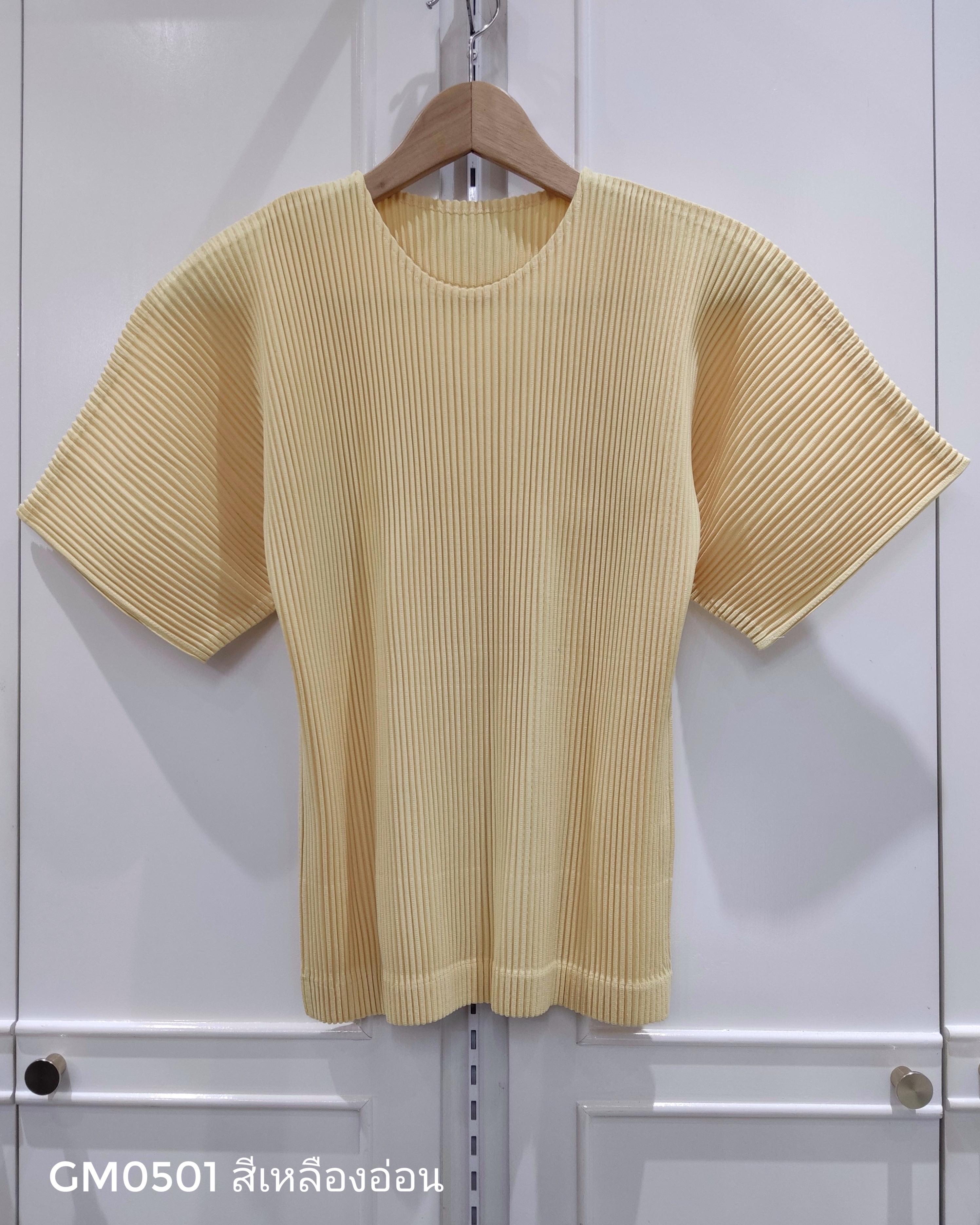 อกถึง42 ยาว22นิ้ว 2MUAY รุ่น GM0501 เสื้ออัดพลีท THICK SHORT SLEEVE PLEATED TOP 24 สี FREE SIZE