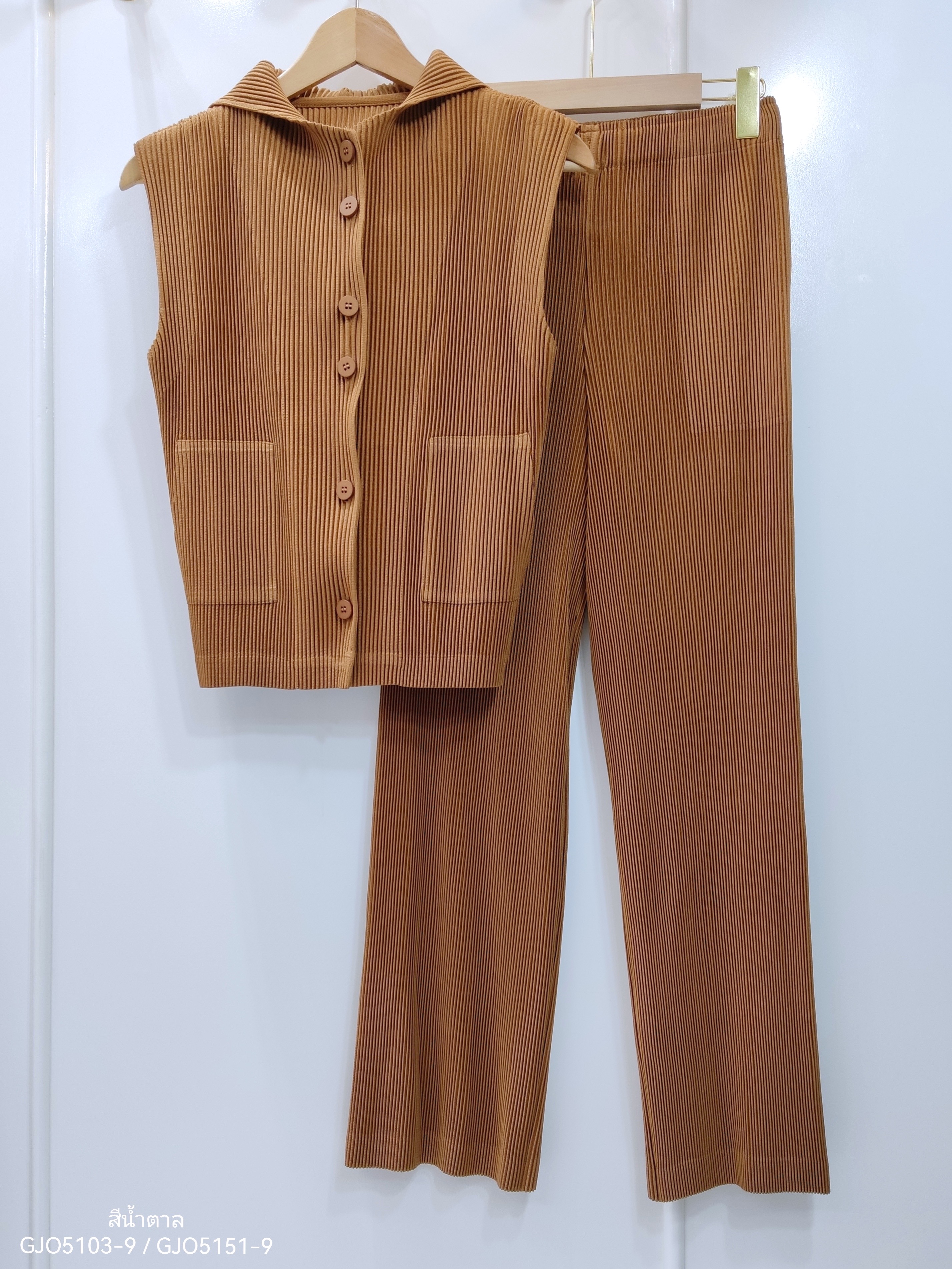 2MUAY รุ่น GJO5103-9 / GJO5151-9 เซ็ตพลีทคุณภาพ THICK SLEEVELESS HOODED TOP WITH PANT PLEATED SET 8สี FREE SIZE