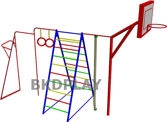 เครื่องเล่นสนามกลางแจ้ง เครื่องเล่นสนามเหล็ก ชุดรวมZ ปีนป่ายบาร์โหนแป้นบาส Outdoor Playground, สนามเด็กเล่น ลานกีฬา ราคาโรงงาน สั่งผลิต 10-20 วันขนาด 150x200x220 ซม.