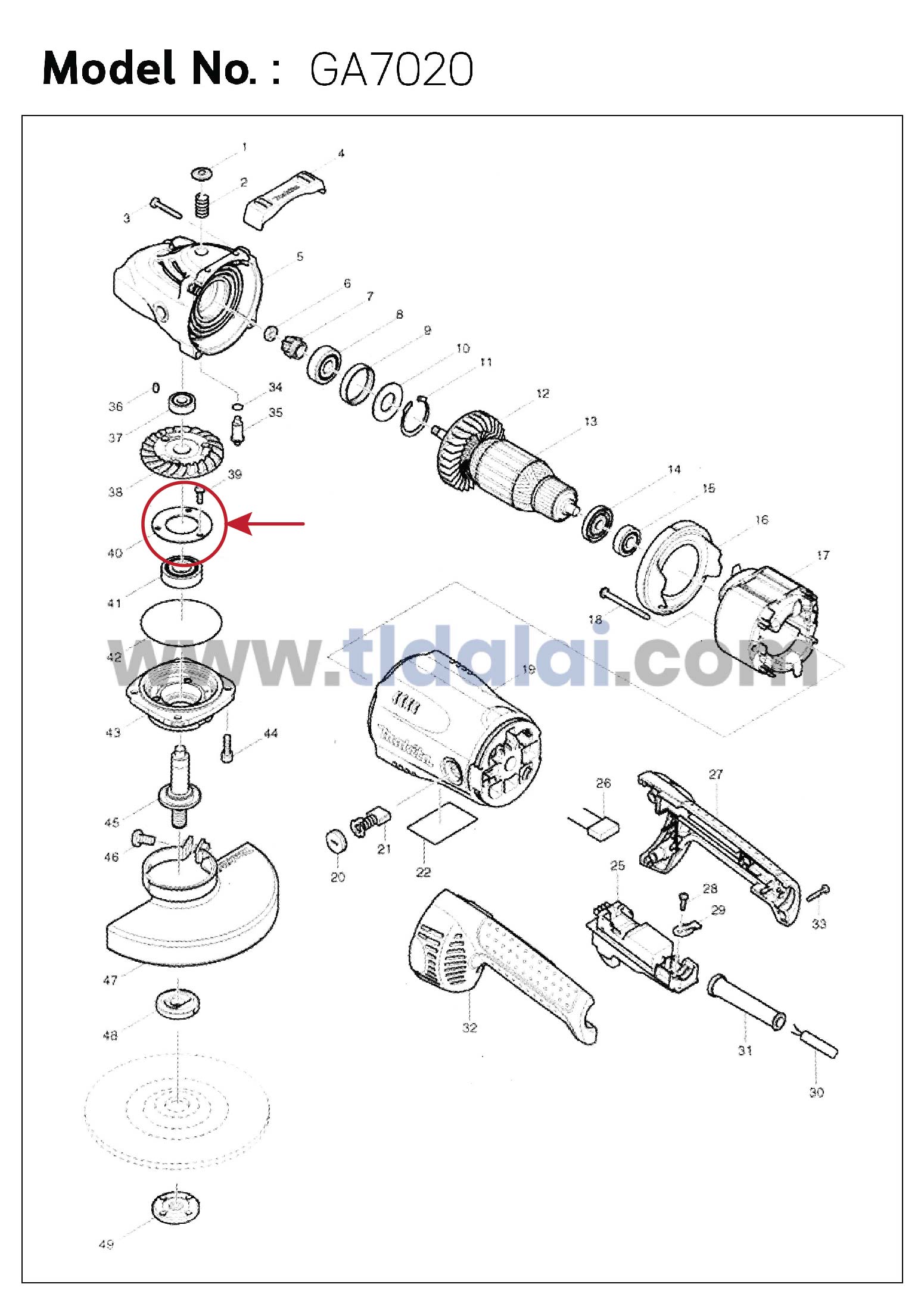 แผ่นรองลูกปืนแกนเฟือง (แท้) (285724-1) หินเจียร Makita มากีต้า รุ่น M9000, B, GA7020, GA7030, GA9030 - Maktec รุ่น MT900, MT901, MT903 (285724-1) (อะไหล่แท้ 100%) BEARING RETAINER 50
