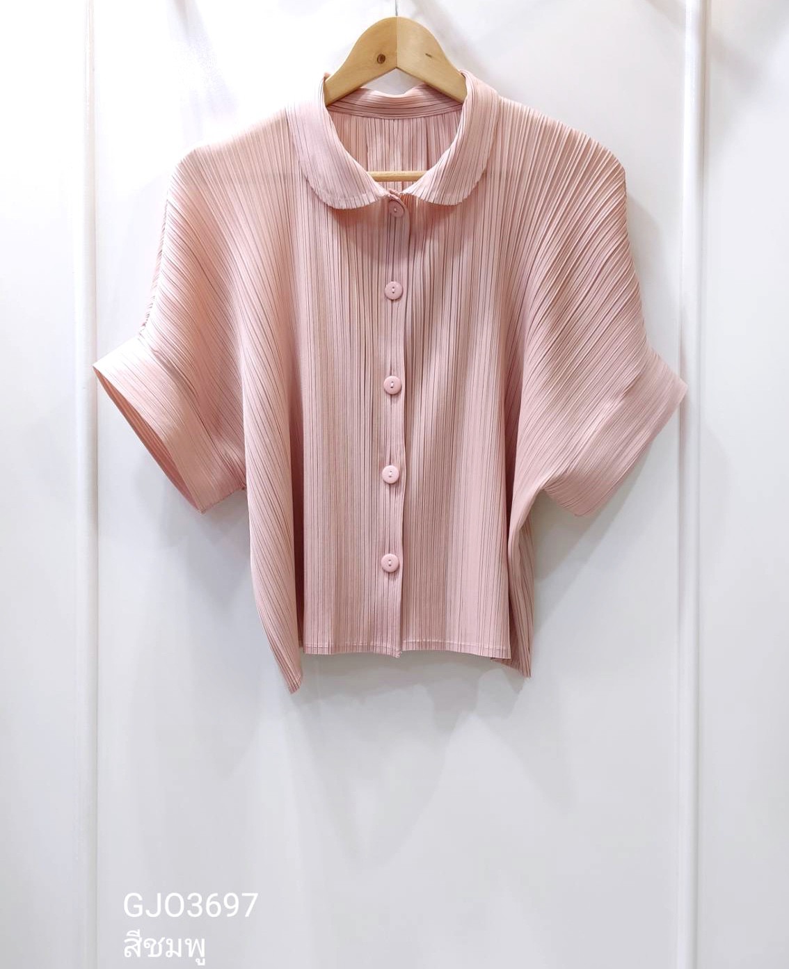 2MUAY รุ่น GJO3697 เสื้อผู้หญิง เสื้อพลีทคุณภาพ 12 สี FREE SIZE EVERYDAY COLLAR BUTTON FRONT PLEATED TOP