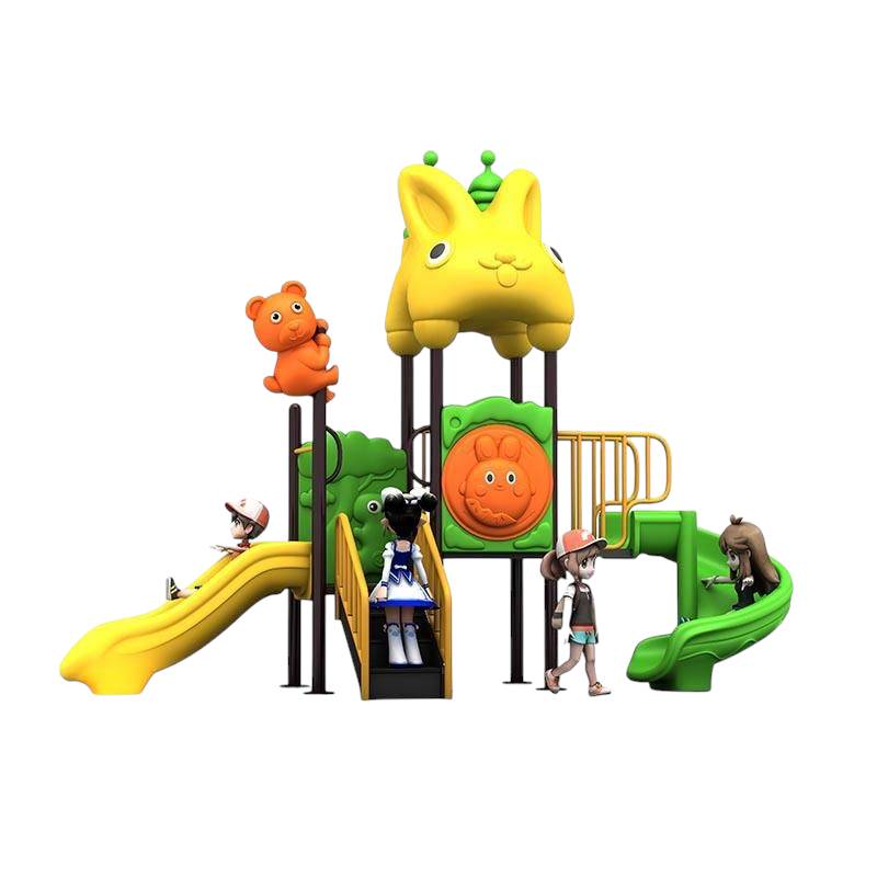 เครื่องเล่นสนามกลางแจ้ง ชุดบ้านกระต่ายหรรษา 2 สไลด์,ครุภัณฑ์สนามเด็กเล่น,งบ.สพฐ,โครงการโรงเรียนประชารัฐ, เครื่องเล่นสนามระดับก่อนประถมศึกษา, playground,สไลเดอร์,เครื่องเล่นสนาม, สนามเด็กเล่น