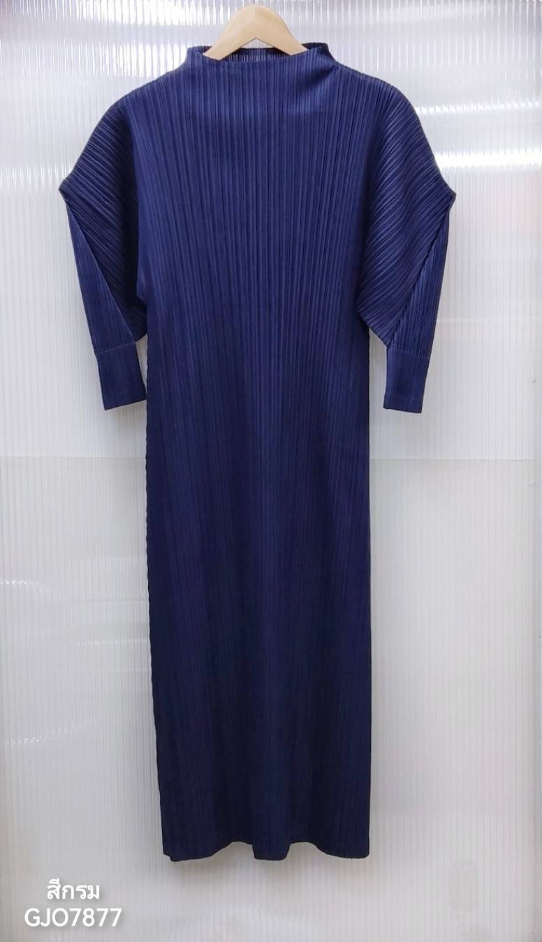2MUAY รุ่น GJO7877 HIGH NECK ANGLE SLEEVE PLEAT DRESS เดรสผู้หญิง เดรสพลีทคุณภาพ 11สี FREE SIZE