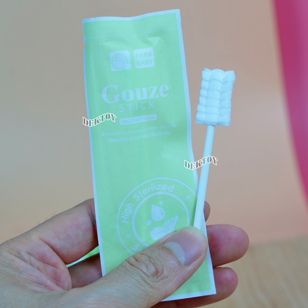 Papa baby ผ้าก๊อซเช็ดลิ้นทารก ผ้าก๊อซพันไม้สเตอไรส์ หัวแบน (1กระปุก บรรจุ 30 ชิ้น)