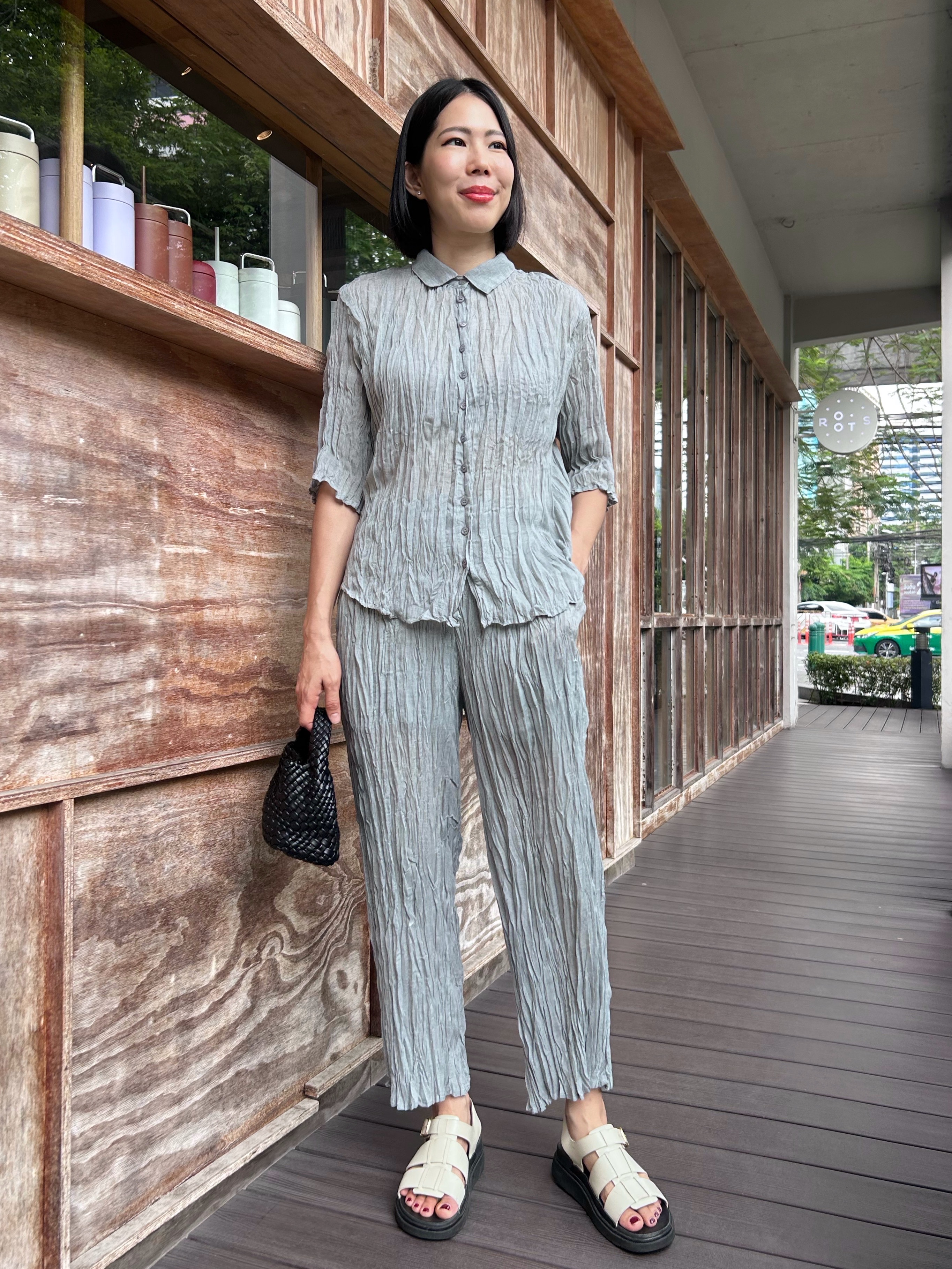 2MUAY รุ่น GJO10366 / GJO10365 เซ็ตอัดพลีท SHIRT COLLAR CRINKLE PLEATED SET 4 สี FREE SIZE