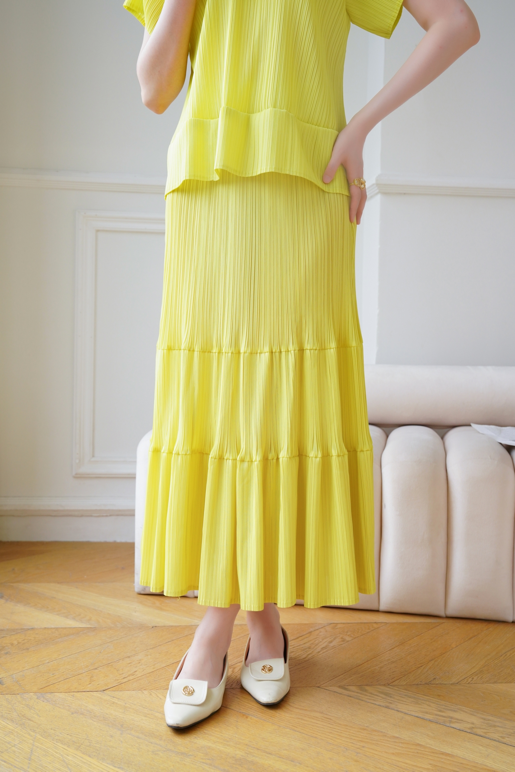 ปรับราคาลง20%!! ยาว 34นิ้ว! 2MUAY รุ่น GJO1124 กระโปรงพลีทคุณภาพ RIPPLE PLEATED SKIRT 10 สี FREE SIZE