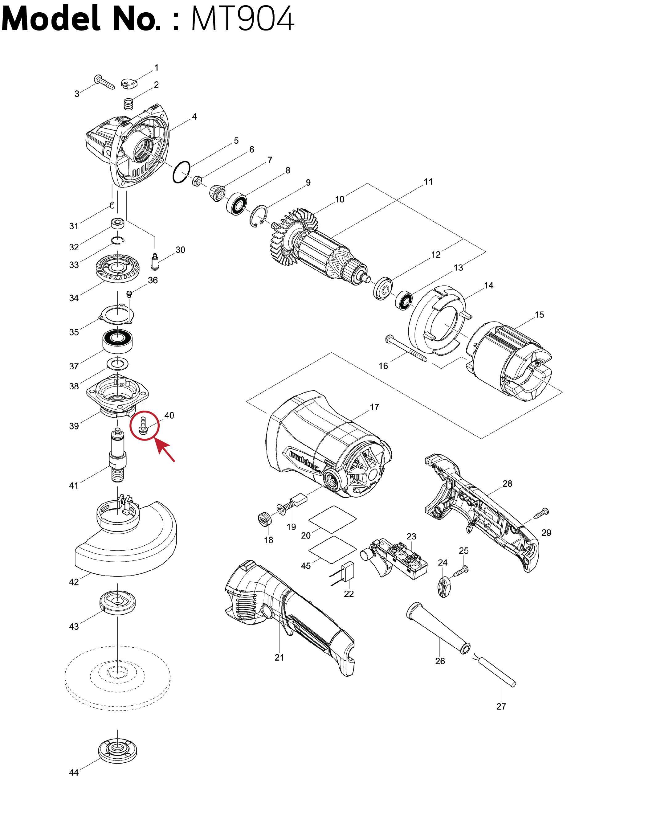 น็อต (แท้) (265131-4) Makita มากีต้า รุ่น ใช้ได้กับรุ่น M1100, M9002B, M9003B, GA5010, GA5020, GA6010, GA6020 - MT904, MT905 (265131-4) (อะไหล่แท้100%) สกรูเแฉกแบน 5X18