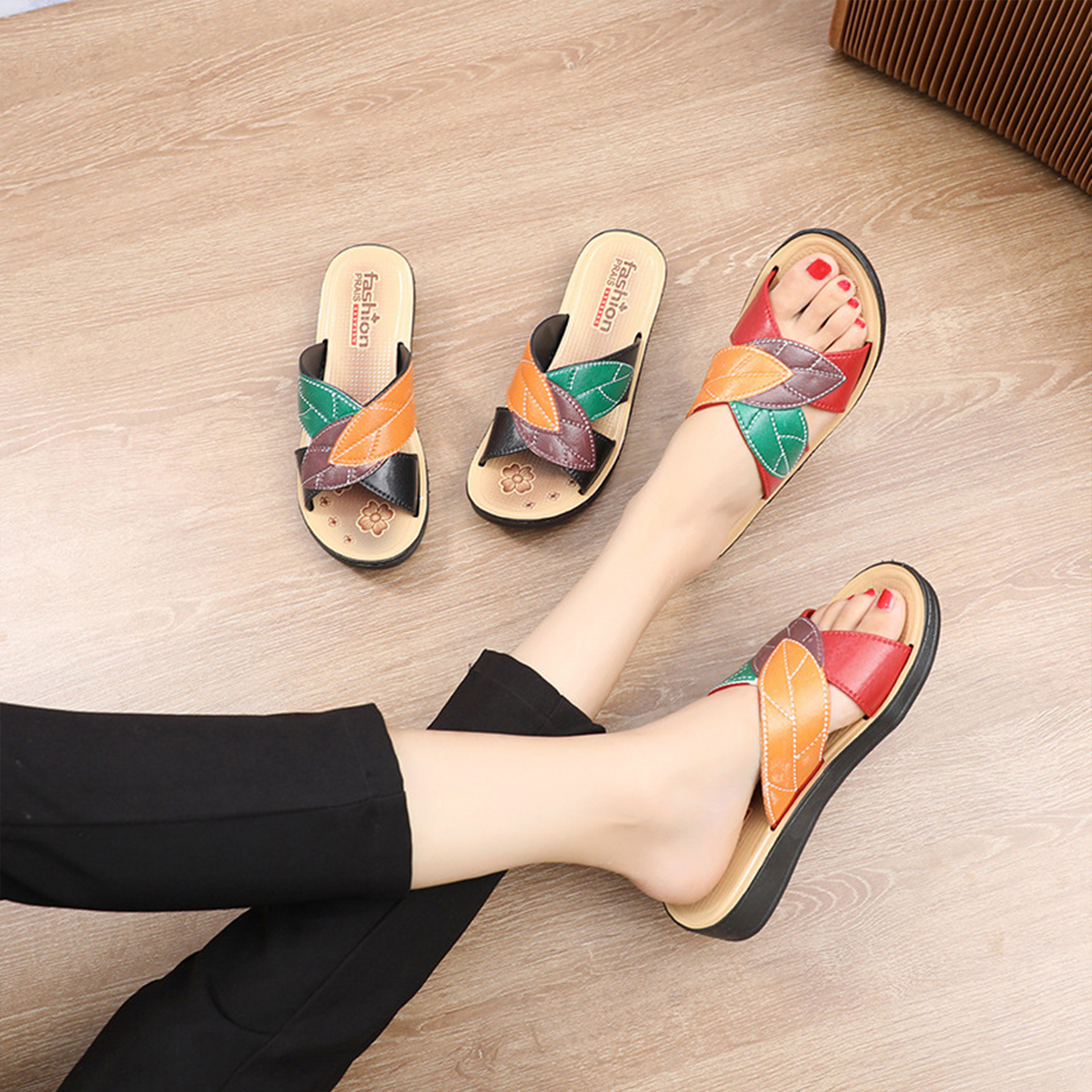 รองเท้าผู้หญิง รุ่น ใบซ้อน3ฤดู ส้นหนา 3cm ยาง PVC พื้นนิ่ม ใส่สบายเท้า พื้นยางกันลื่น คุณภาพดี