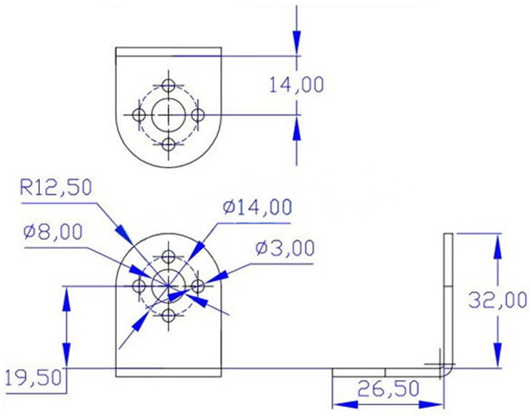 อุปกรณ์เสริม ตัวยึดเซอร์โว แขนหุ่นยนต์ แบบตัวแอล L-type steering gear bracket servo สำหรับ MG995 / MG996R