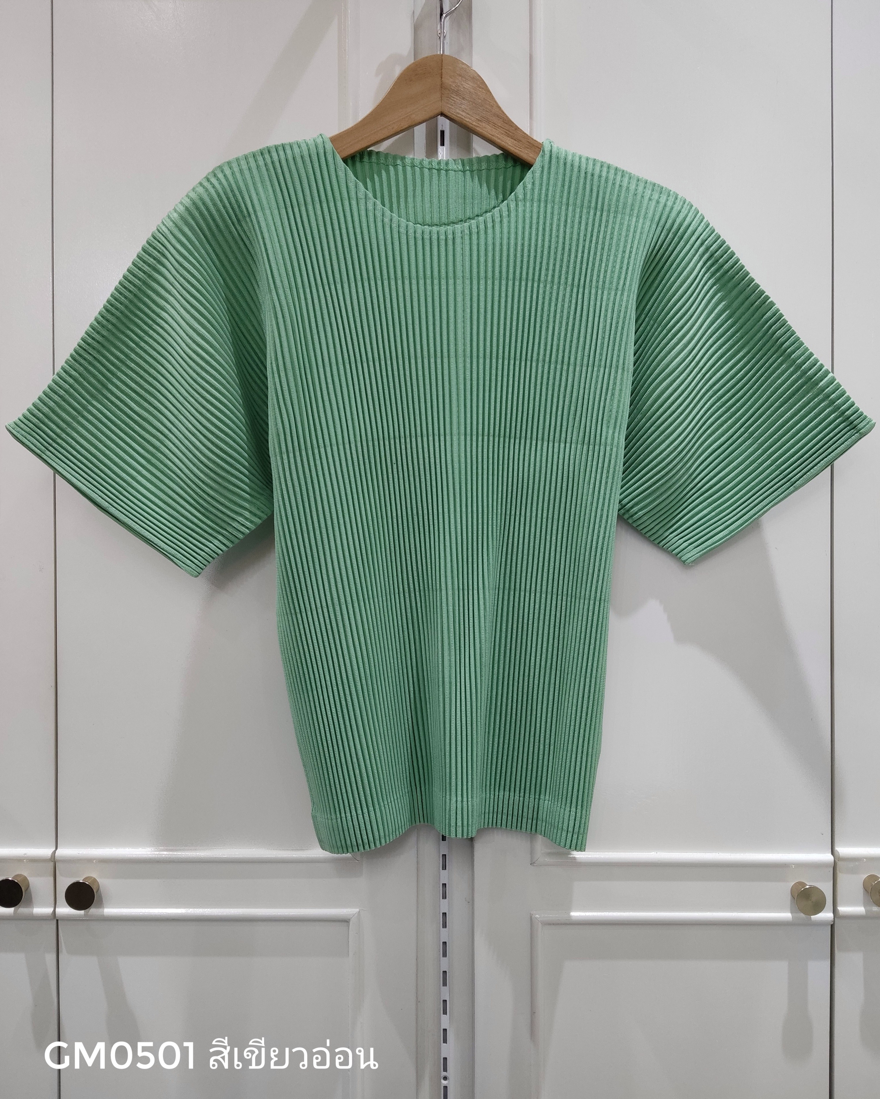 อกถึง42 ยาว22นิ้ว 2MUAY รุ่น GM0501 เสื้ออัดพลีท THICK SHORT SLEEVE PLEATED TOP 24 สี FREE SIZE