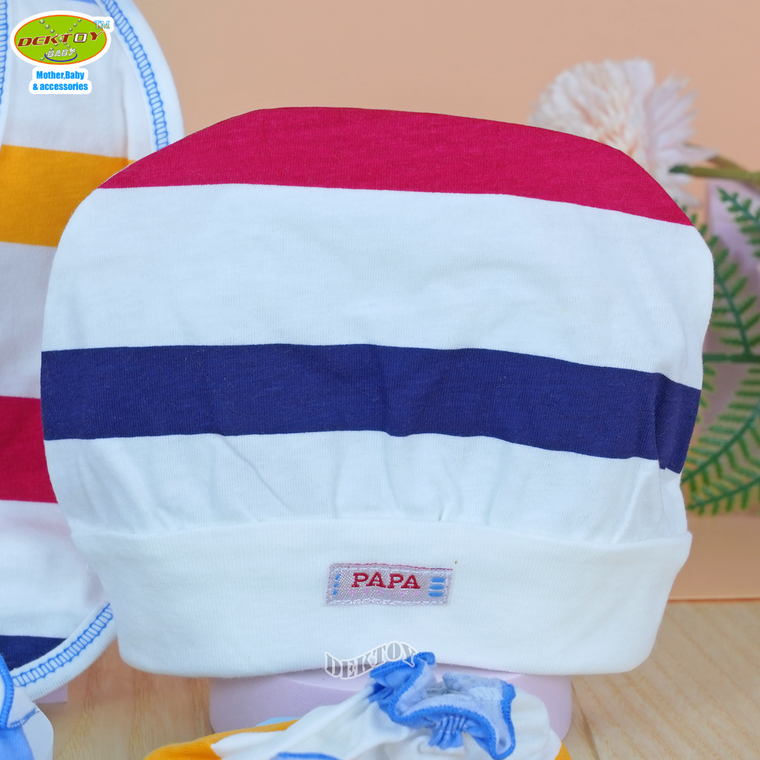 Papa ปาป้าเซ็ท4ชิ้น ถุงมือ+ถุงเท้า+หมวก+ผ้ากันเปื้อน เด็กแรกเกิด โทนเด็กชาย