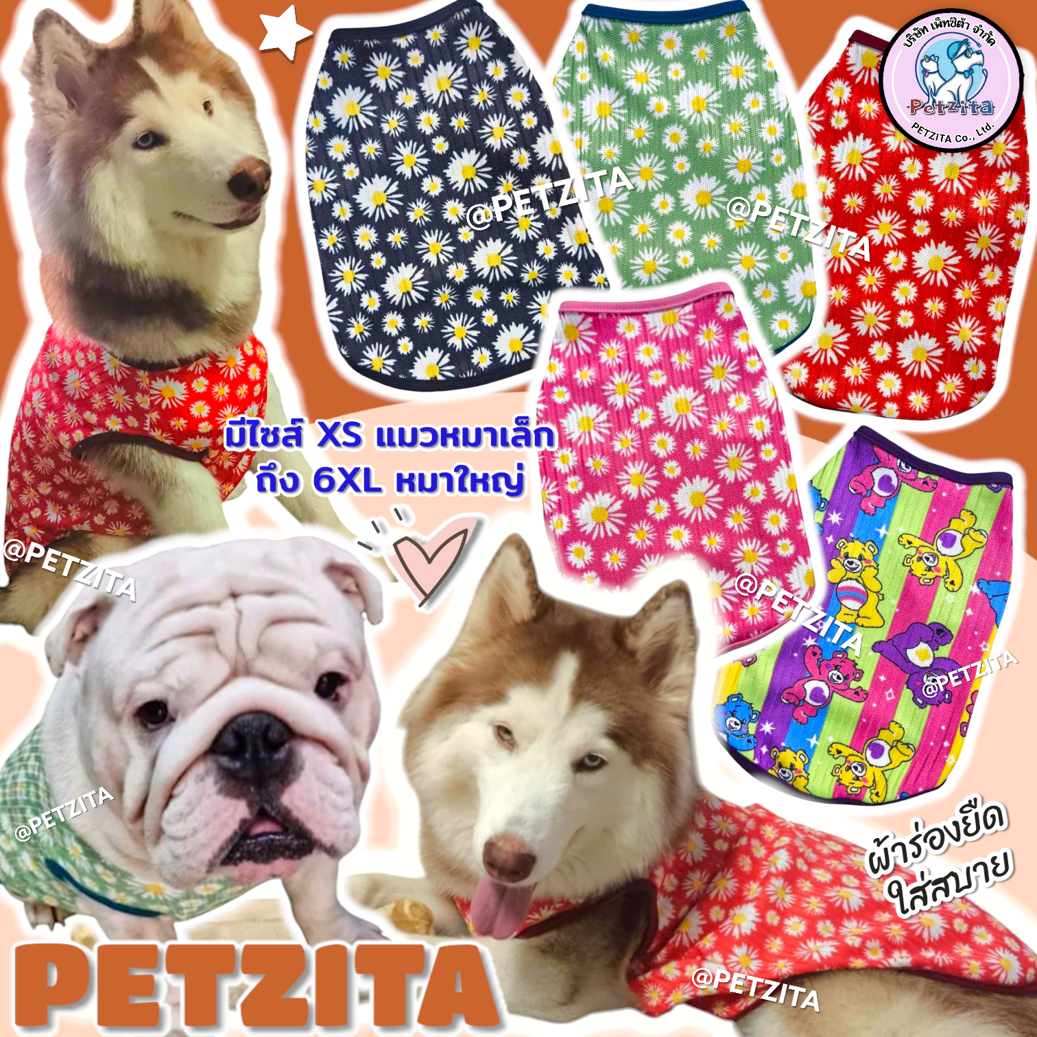 🇹🇭พร้อมส่ง🇹🇭 ไซส์ XS-6XL ใหญ่ 🌈🙂☺️ เสื้อแขนกุดผ้าร่องใส่สบาย เสื้อสัตว์เลี้ยง แมว สุนัข หมาใหญ่ สุนัขพันธุ์ใหญ่ สำเนา