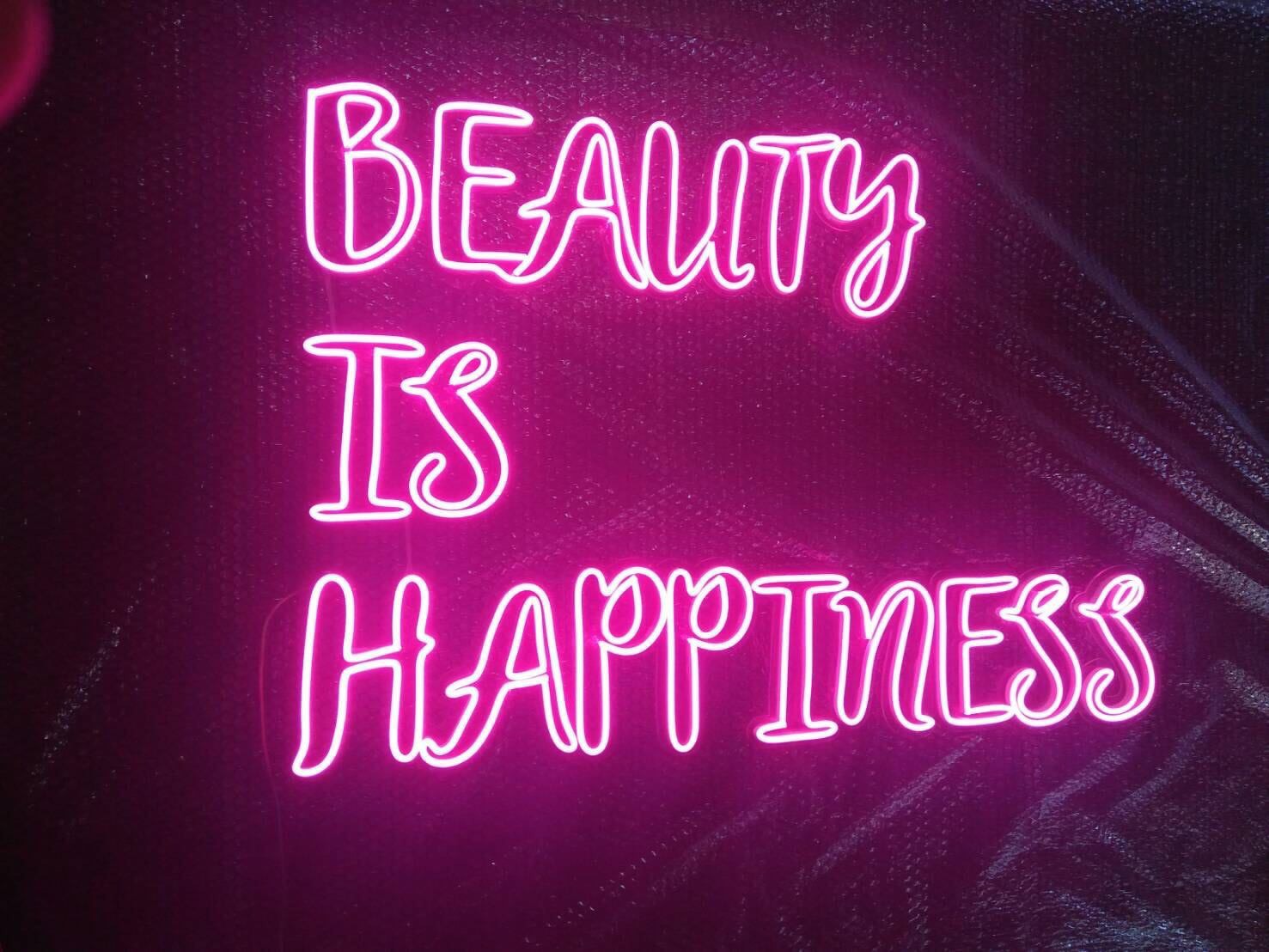 ป้ายไฟดัด สีชมพู - BEAUTY IS HAPPINESS