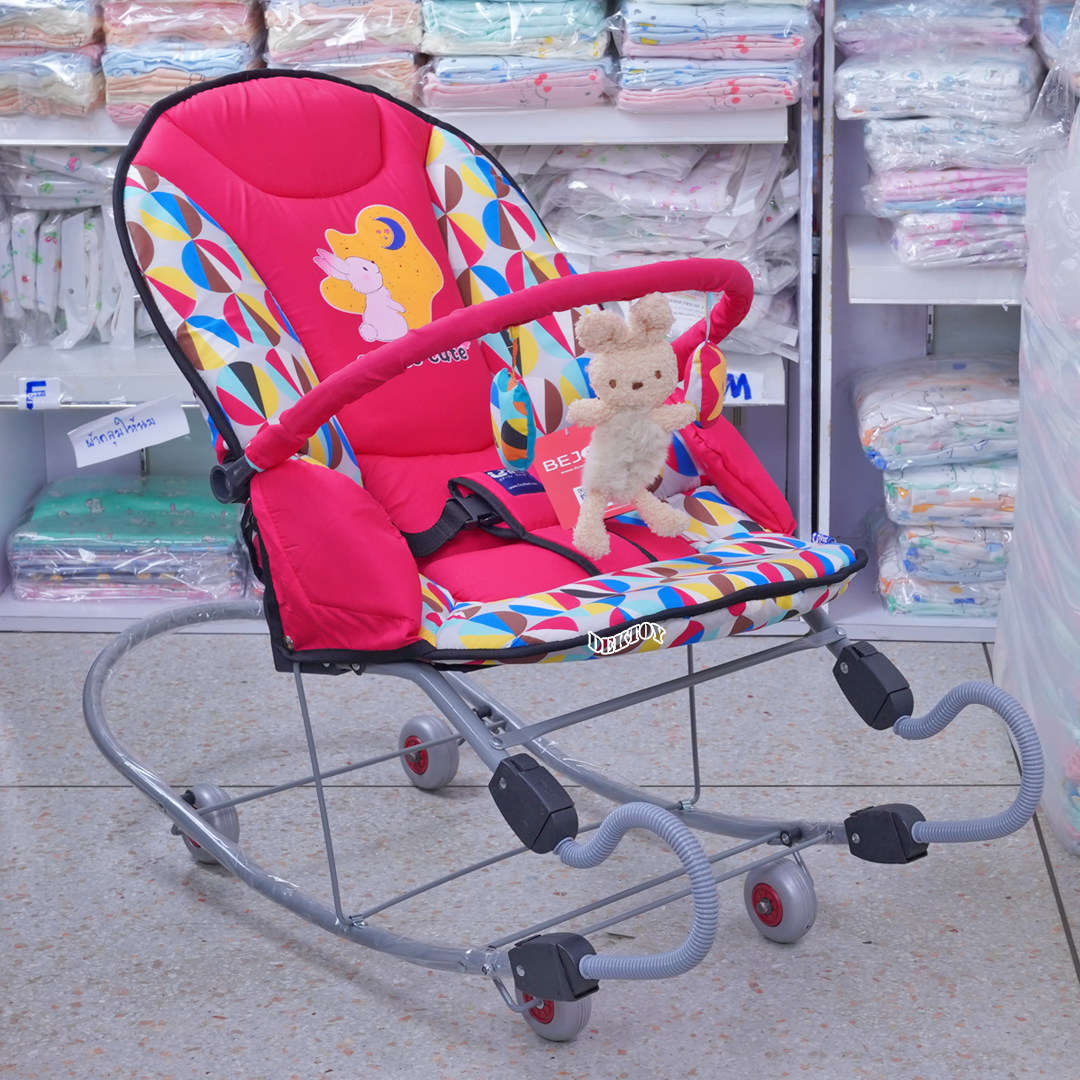 First feels เฟริสท์ฟิวส์ เปลโยกเด็กขนาดใหญ่ขาสปริง FF 482 ลายกลมใหญ่ กระต่าย