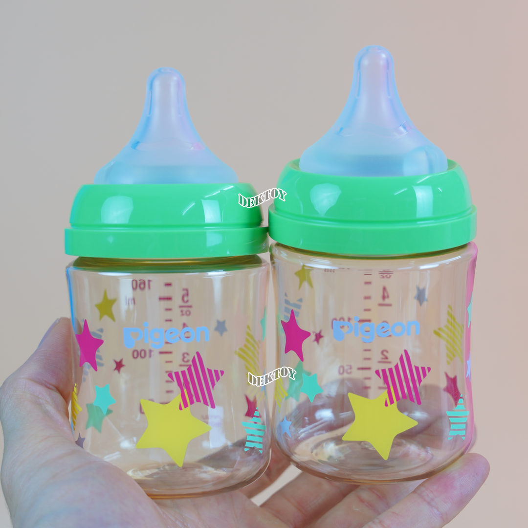 Pigeon พีเจ้น ขวดนมพีเจ้นสีชา PPSU 5 ออนซ์ 160 มล. คอกว้าง แพ็ค2ขวด ลายดาว