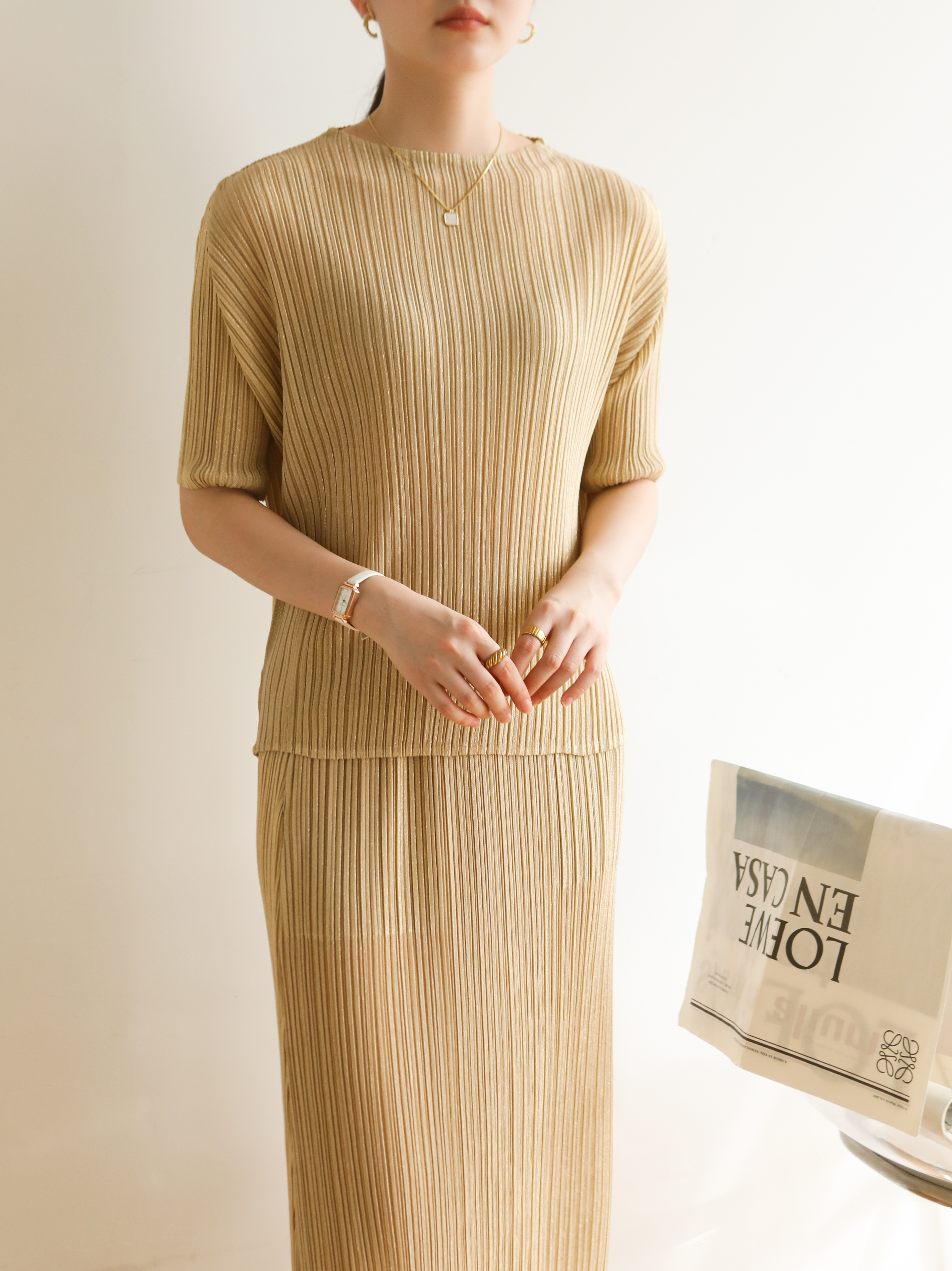 ปรับราคาลง20%!! 2MUAY รุ่น GJO3737 เสื้อพลีทคุณภาพ SHORT SLEEVE GLITTER PLEATED TOP 7 สี FREE SIZE