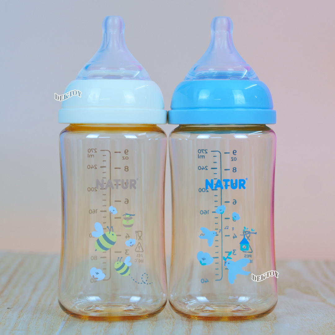 ขวดนมเนเจอร์ อินฟินิทสีชา PES Natur infinit ขวดนมคอกว้าง 5 และ 9 ออนซ์ แพ็ค2ขวด จุกนมไม่ดูดไม่ไหล 0-18 เดือน